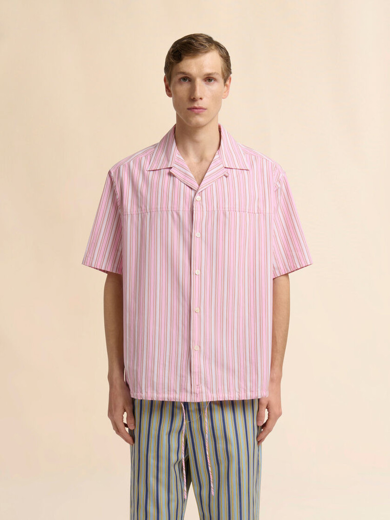 Marni PINK STRIPED POPLIN SHIRT WITH DRAWSTRING HEM outlook