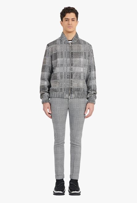 Glen plaid bomber jacket in silver rhinestones - 4