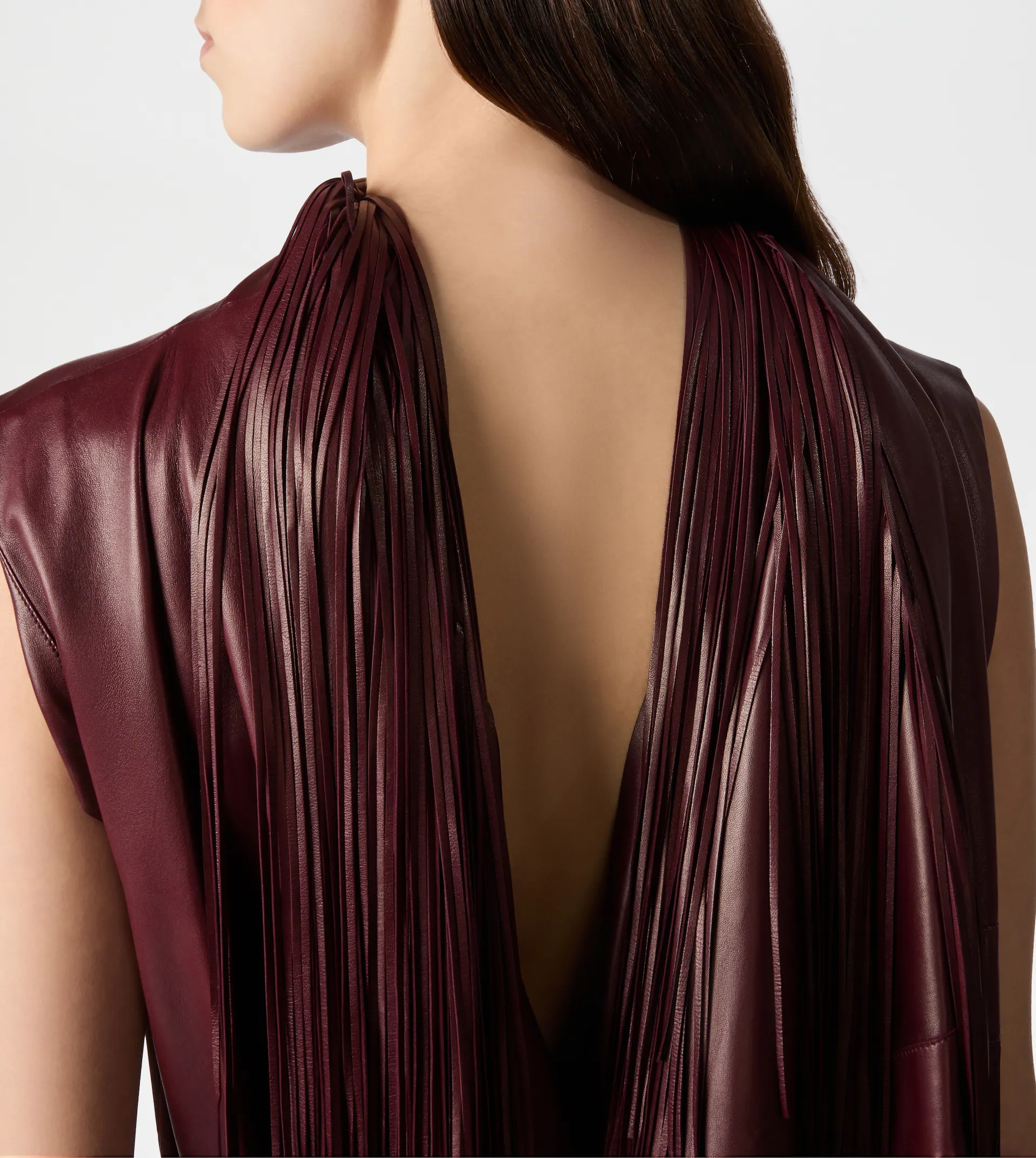 DRESS IN NAPPA LEATHER WITH FRINGES - BURGUNDY - 5