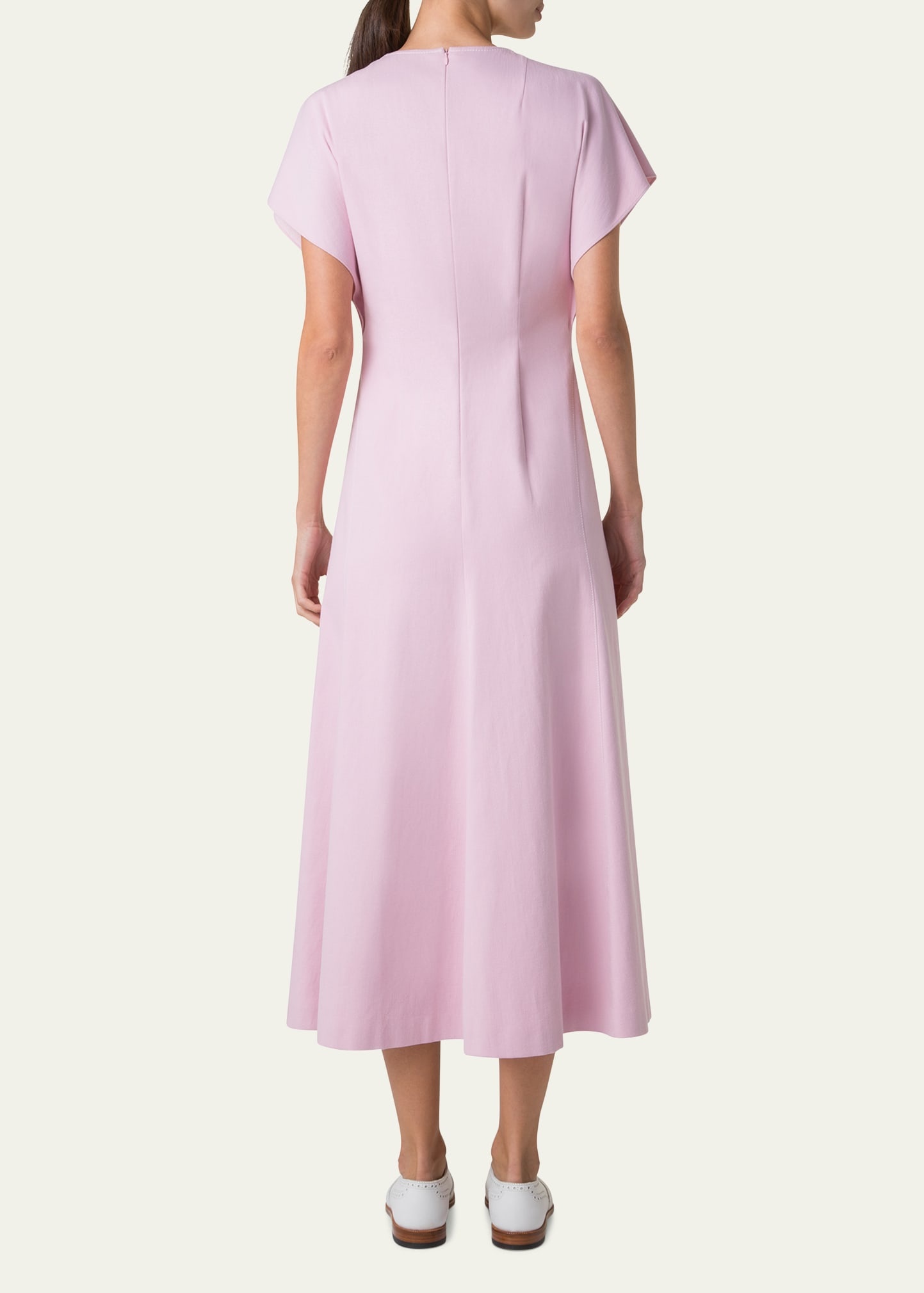 Slit-Sleeve Denim Stretch A-Line Midi Dress - 3