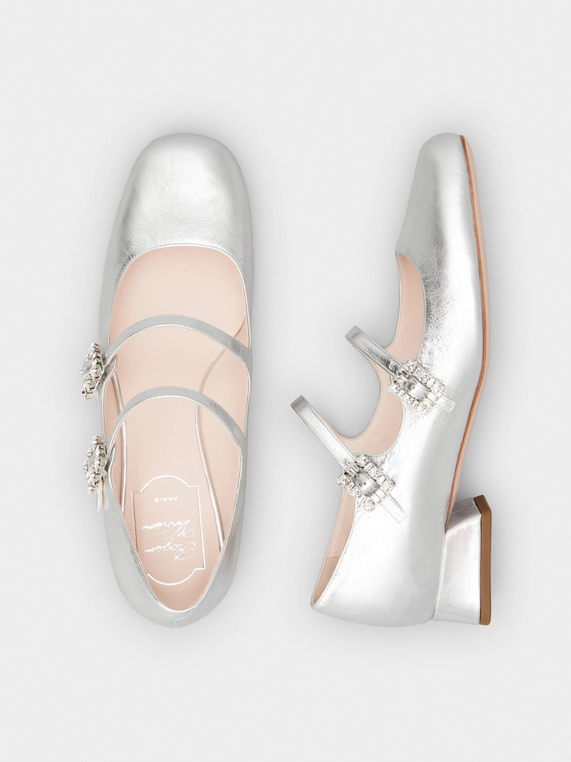 Mini Très Vivier Strass Buckle Babies Ballerinas in Leather 4