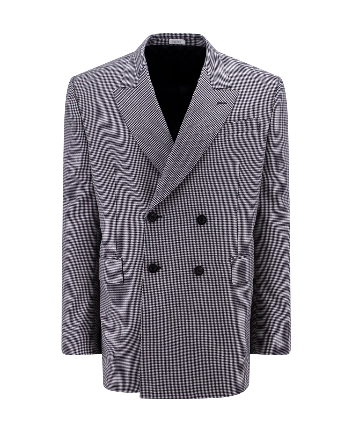 Grey Double-breasted Jacket With Houndstooth Pattern In Wool Man - 1