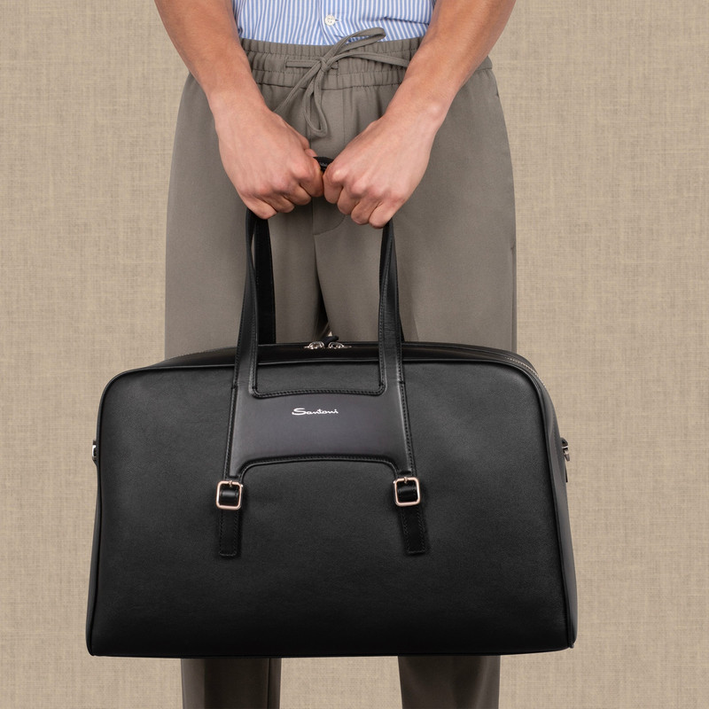 Santoni Black leather weekend bag outlook