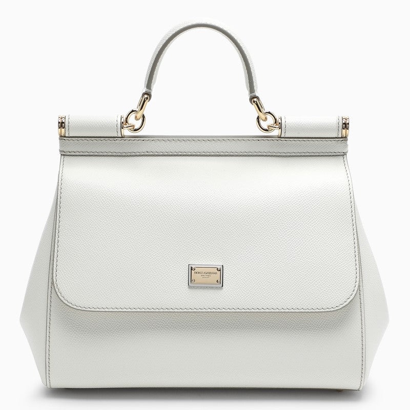 Dolce&Gabbana Small Sicily Dauphine White Leather Top Handle