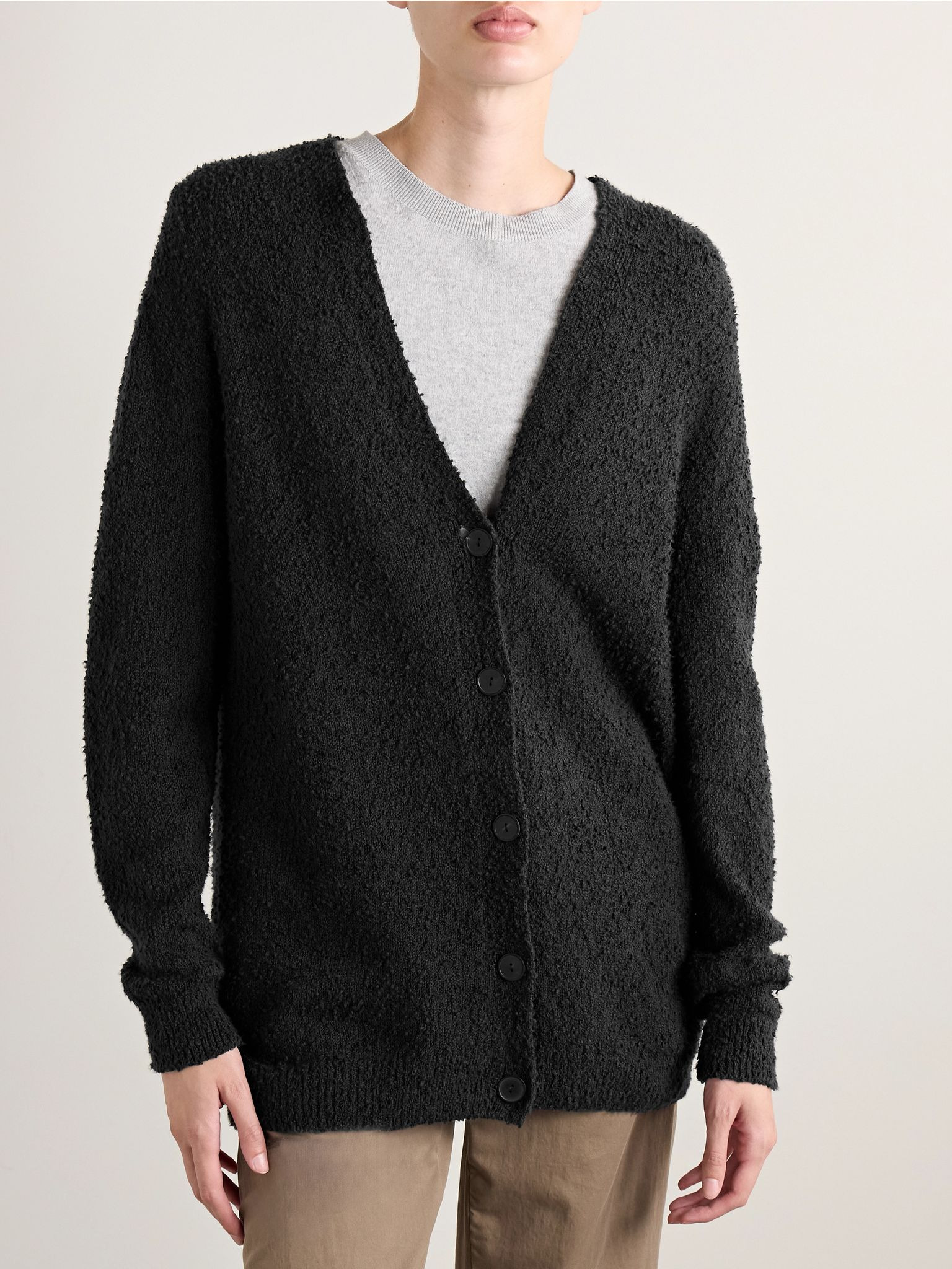 Krystal cotton-bouclé cardigan Charcoal - 3