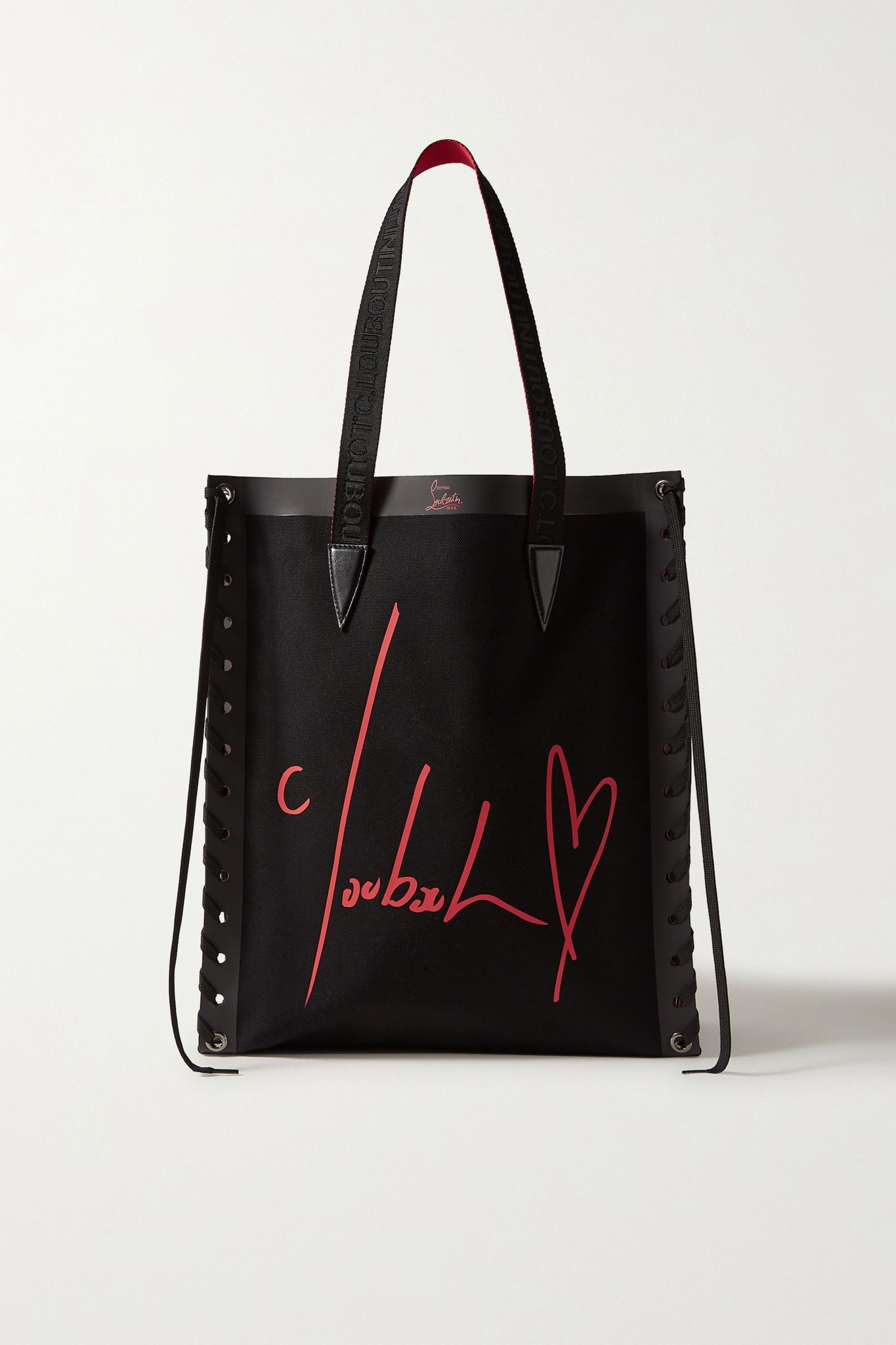 Cabalace lace-up leather-trimmed printed canvas tote - 1