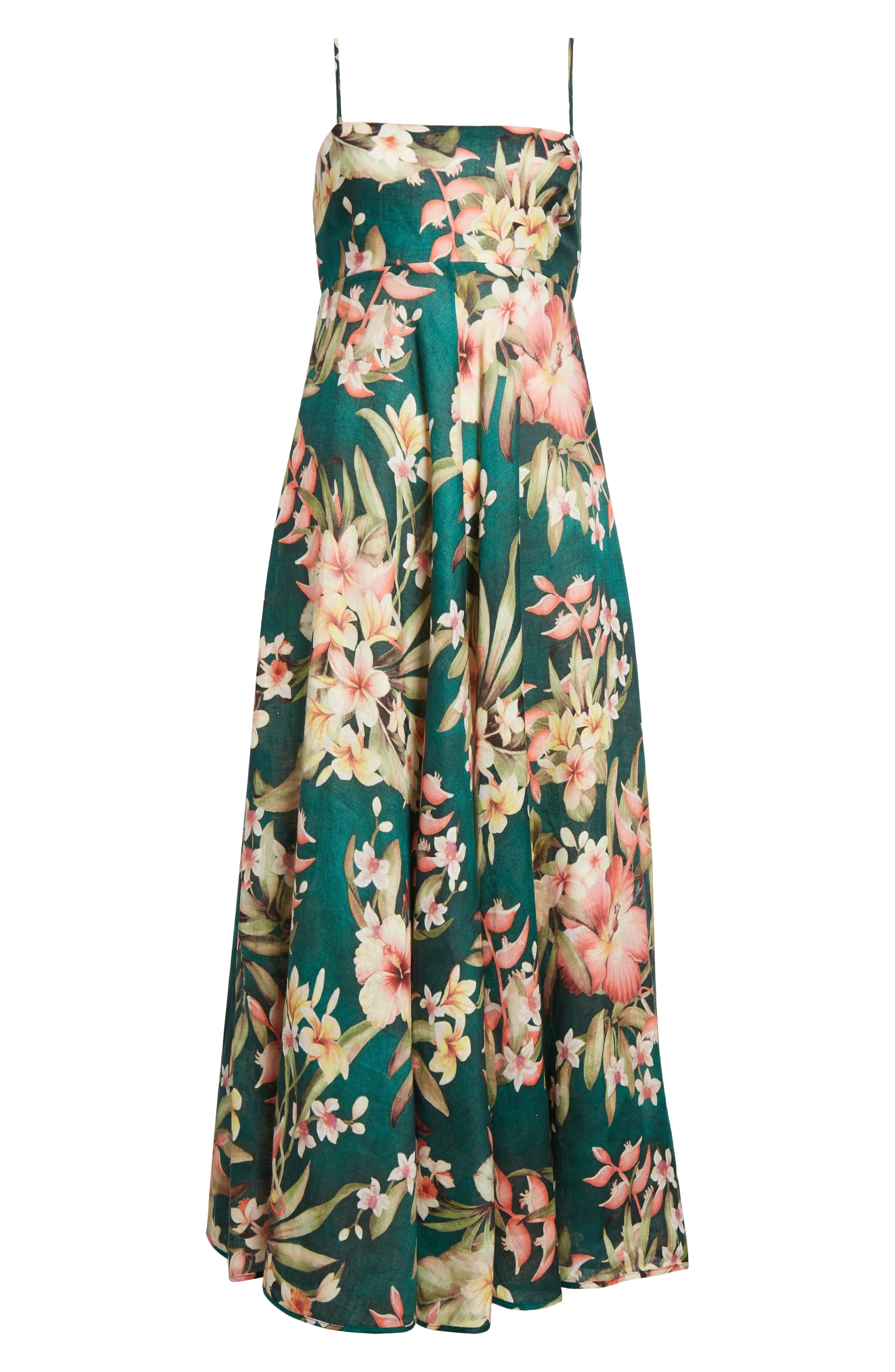 Lexi Tropical Floral Convertible Linen Midi Dress - 5