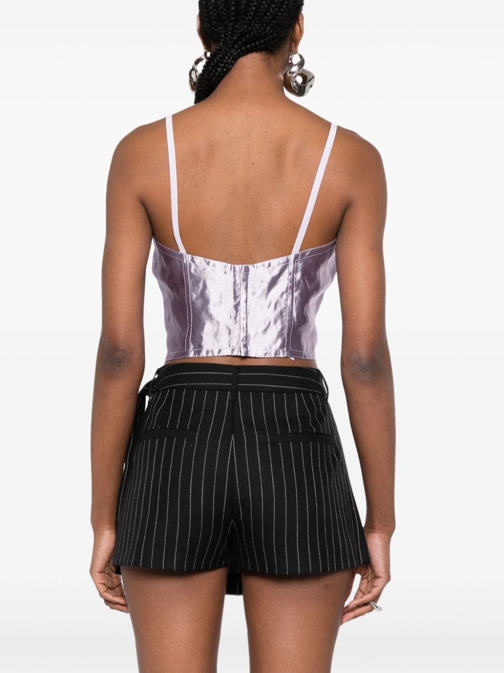 metallic-finish cropped top - 4