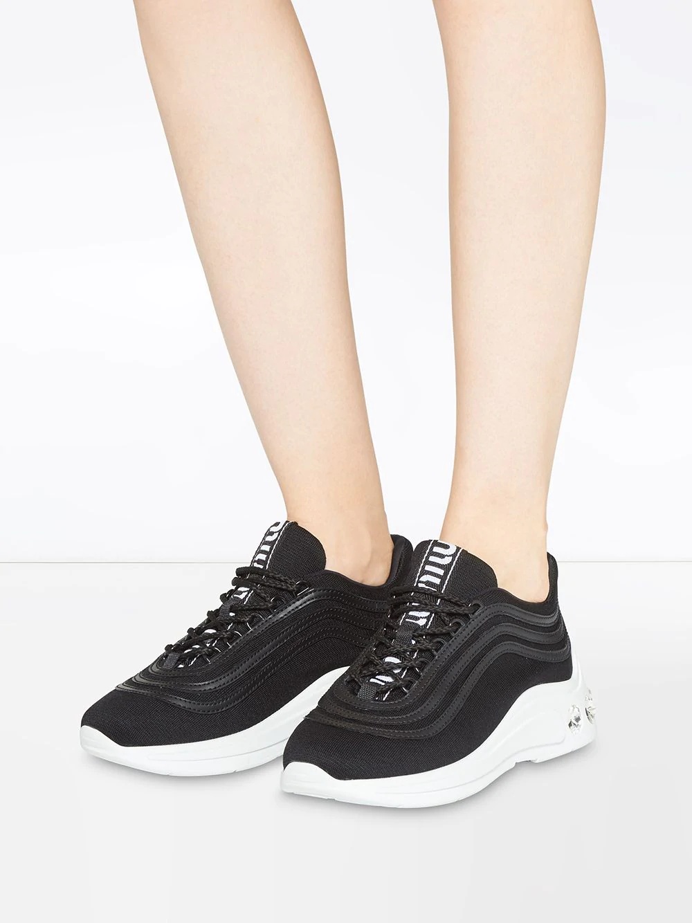 crystal-embellished knit sneakers - 5