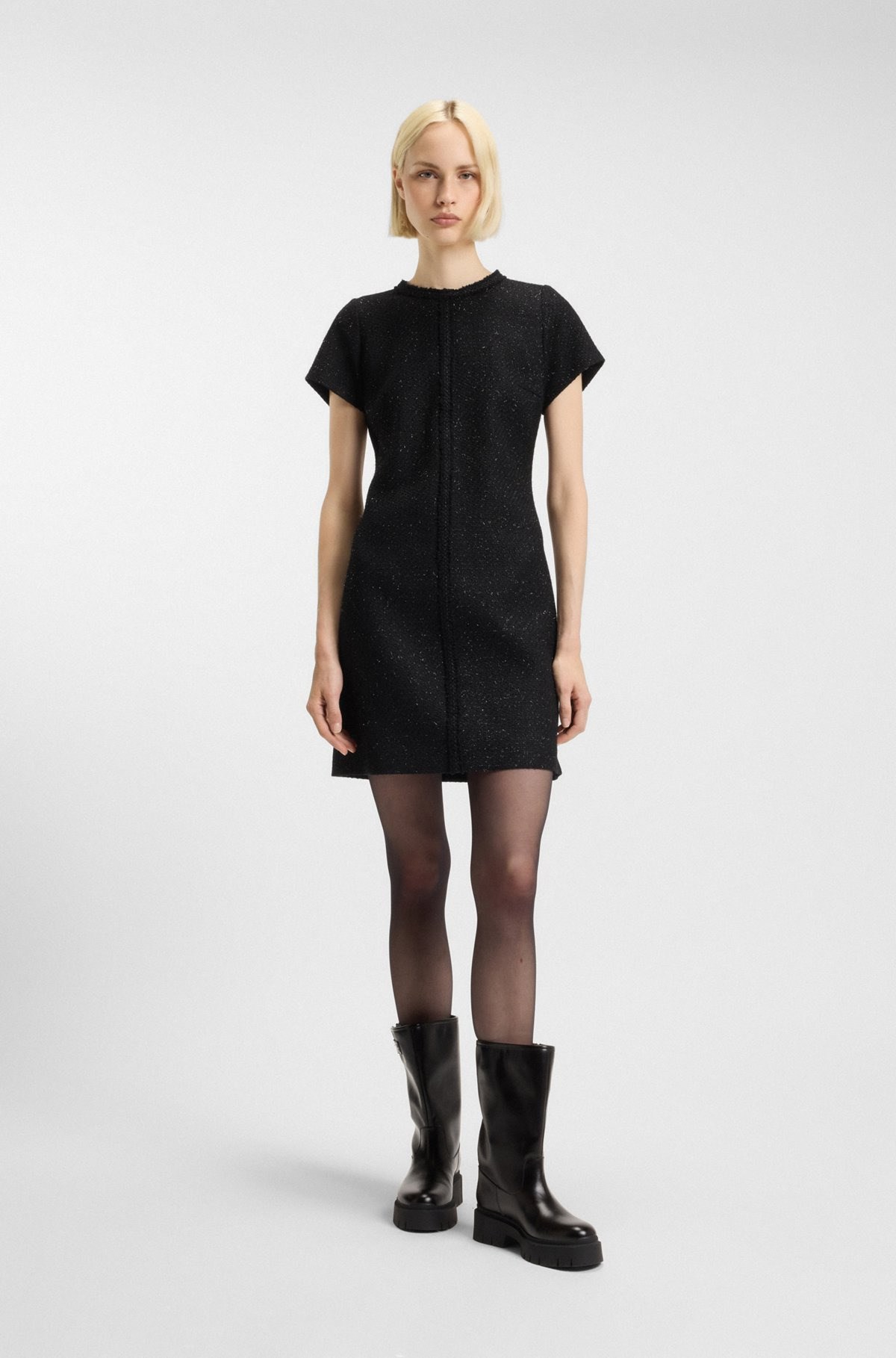SPARKLING-BOUCLÉ DRESS WITH CHAIN-TAPE TRIMS - 3