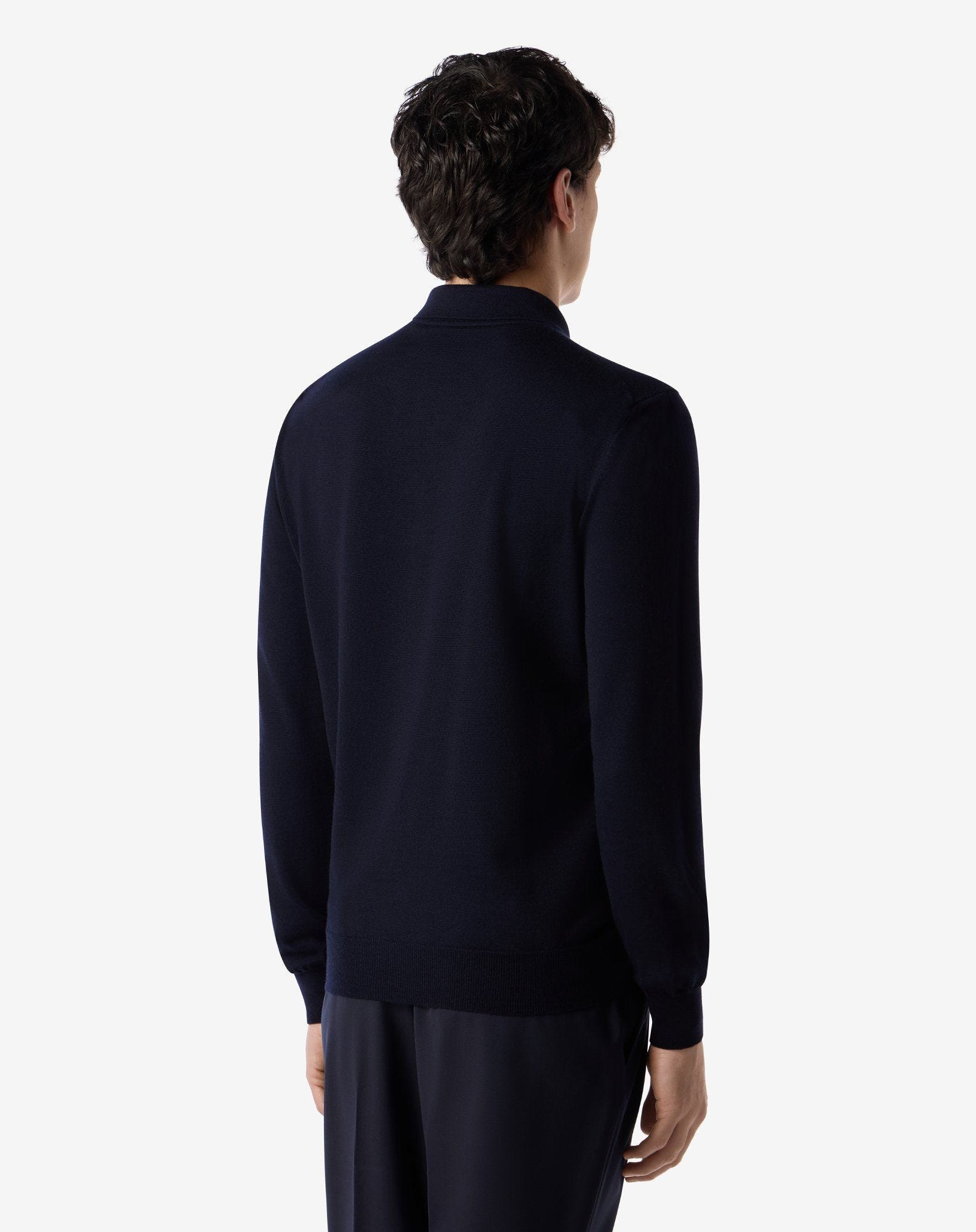 Navy blue merino wool button-up polo - 4