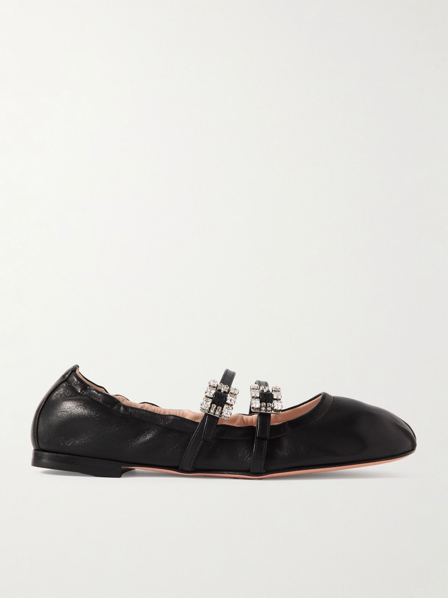 Crystal-embellished leather ballet flats Black - 1