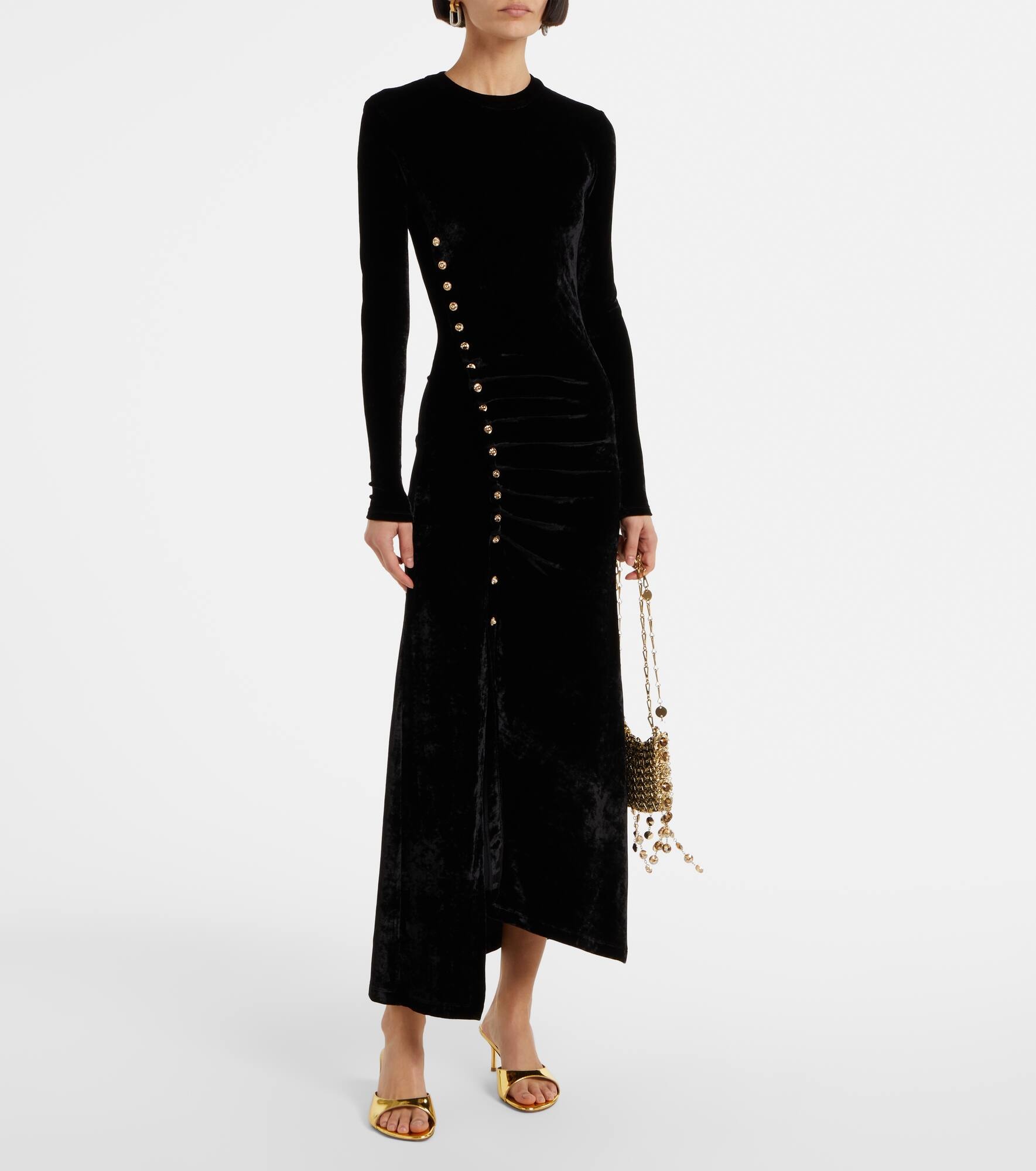Embellished ruched velvet midi dress - 2