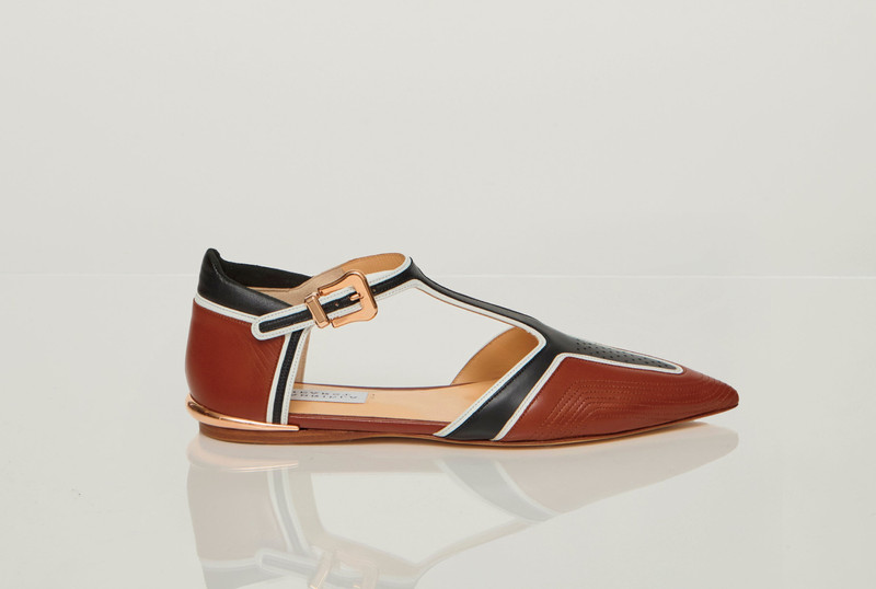GABRIELA HEARST Leya Moto T-Strap Flat Shoe in Cognac Multi Leather outlook