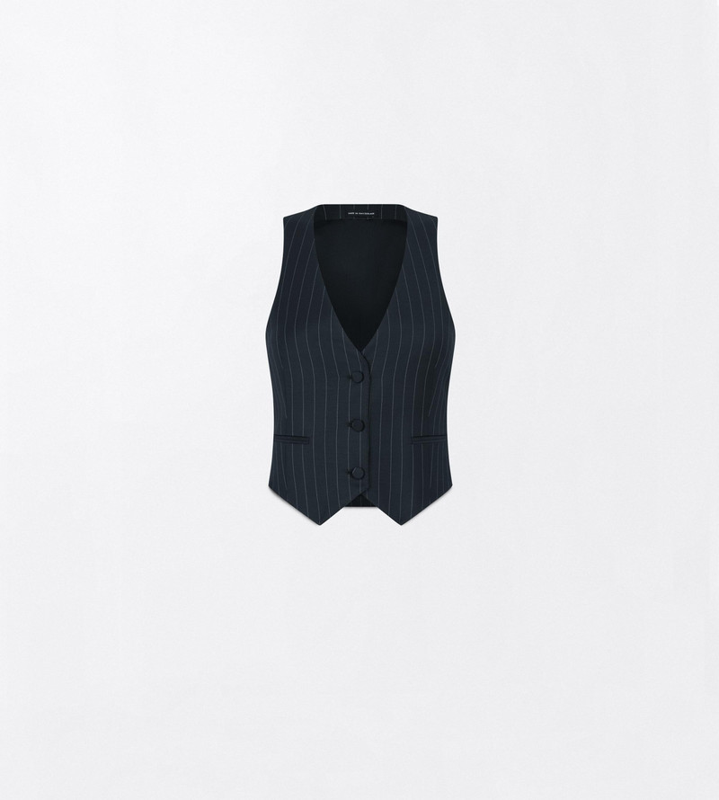 CHALK STRIPE WOOL MOHAIR WAISTCOAT 1