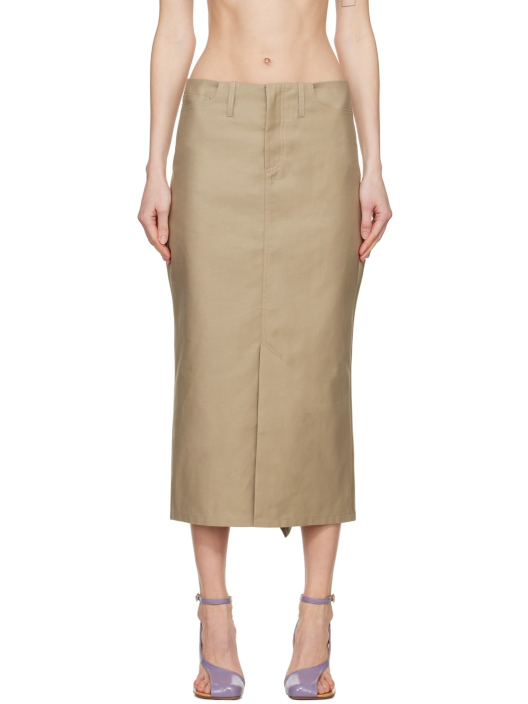 Tan No Waistband Midi Skirt - 1