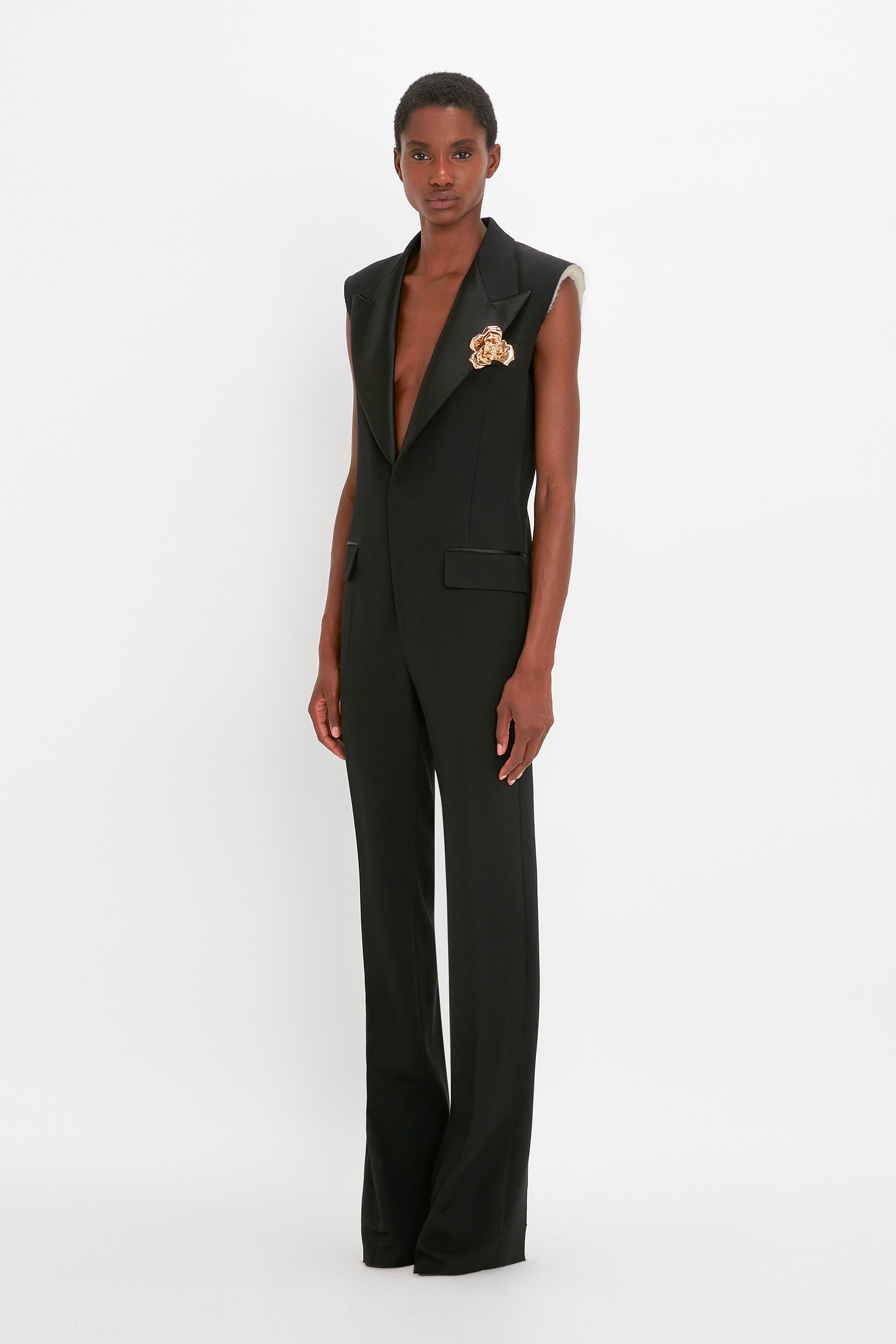オールインワン・サロペット VICTORIA BECKHAM BLACK JUMPSUIT WITH VISCOSE BLEND BELT Victoria Beckham Women's Jumpsuit With Viscose Blend Belt