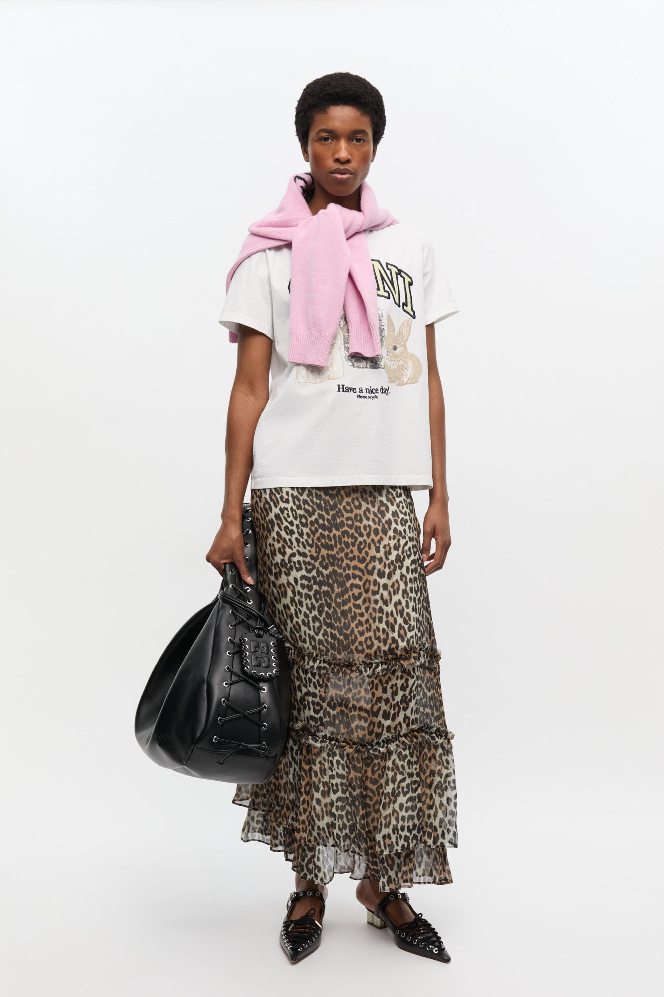 LEOPARD PRINT LONG CHIFFON RUFFLE SKIRT - 2