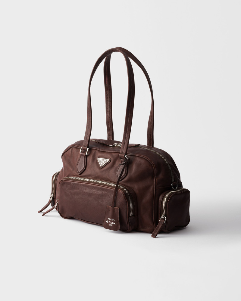 Large washed leather top-handle bag 3
