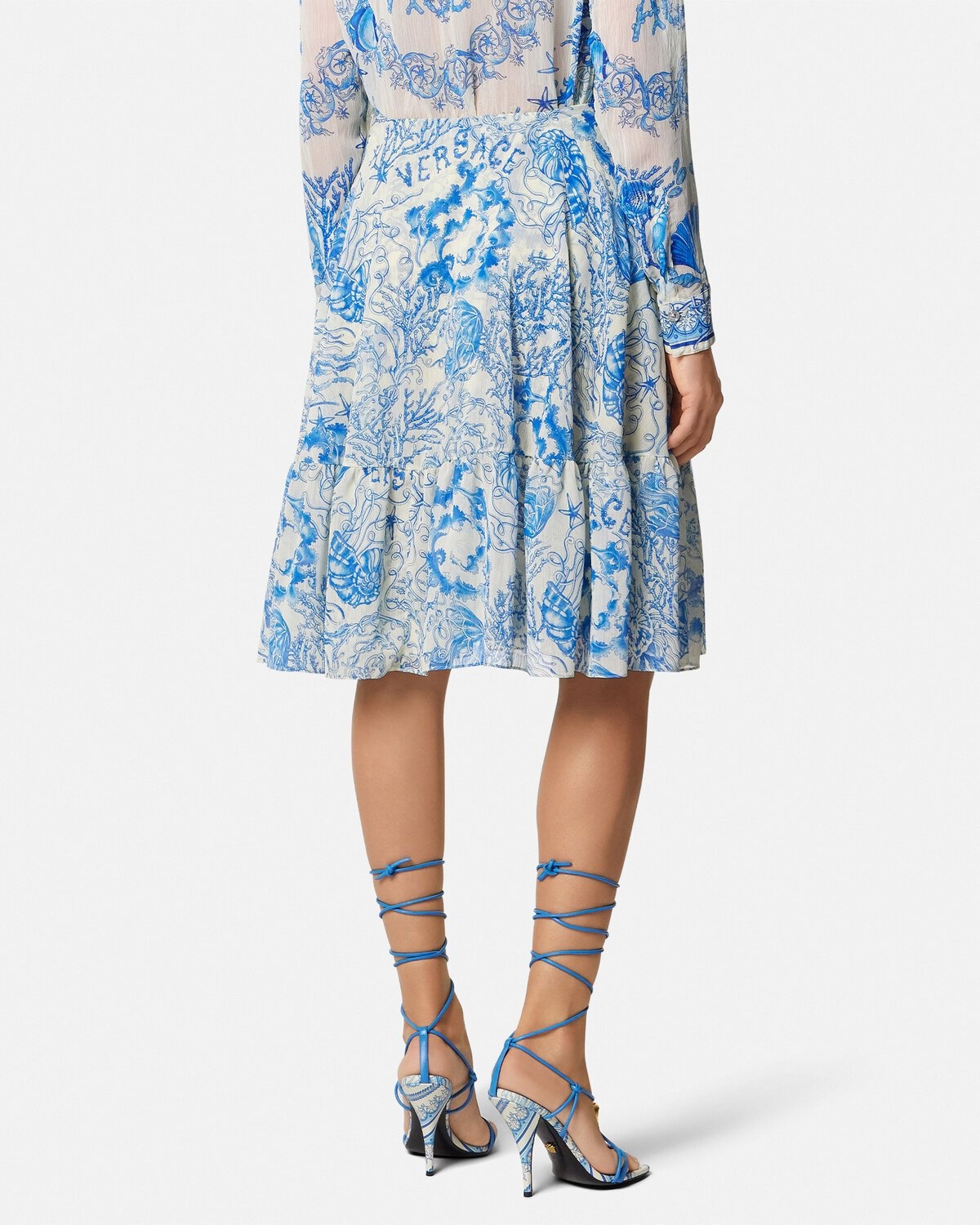 Underwater Barocco Crêpe Flowy Midi Skirt - 5