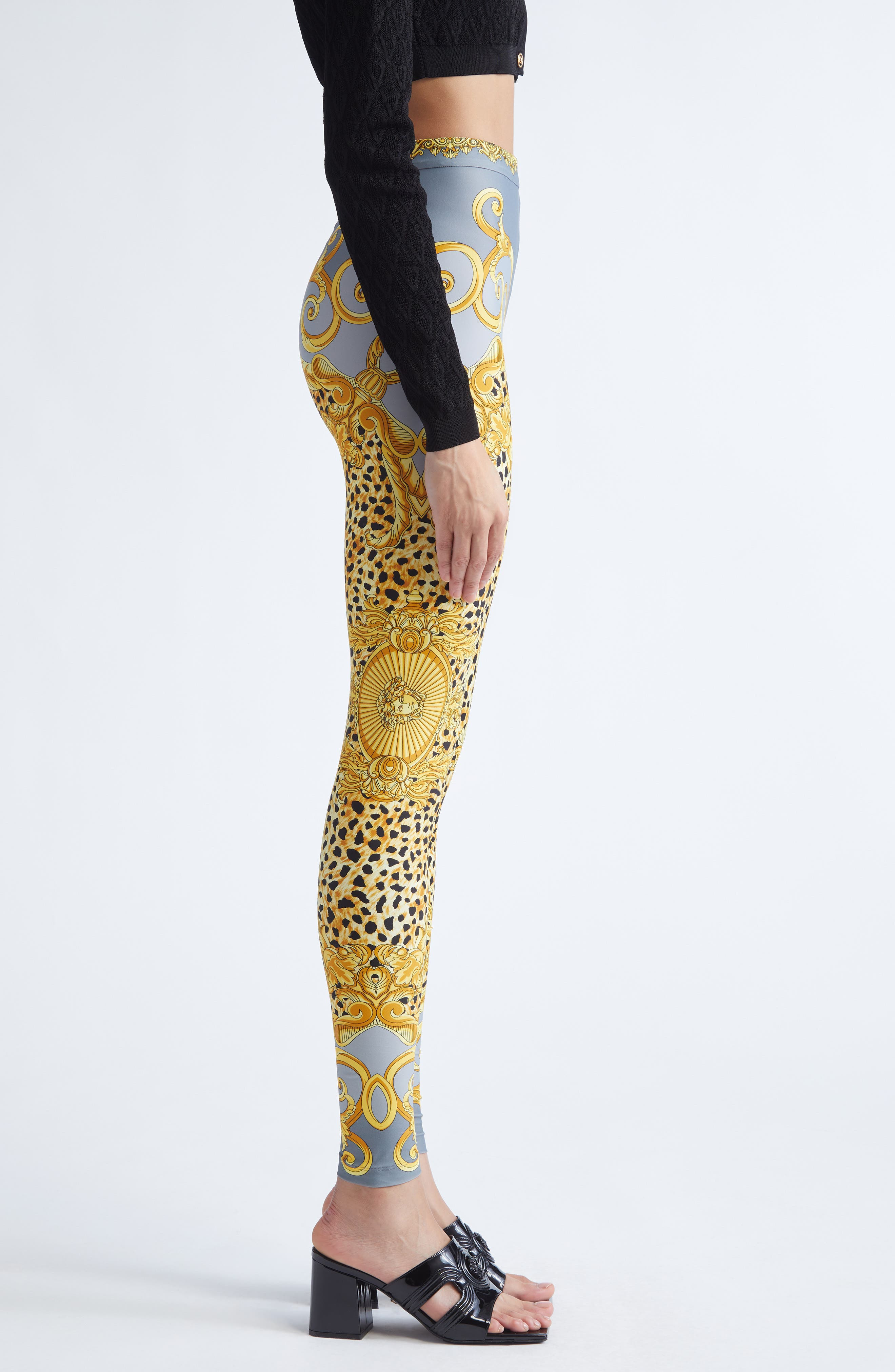 Versace Cheetah Foulard Print Leggings in Light Grey Elephant Grey at Nordstrom - 3