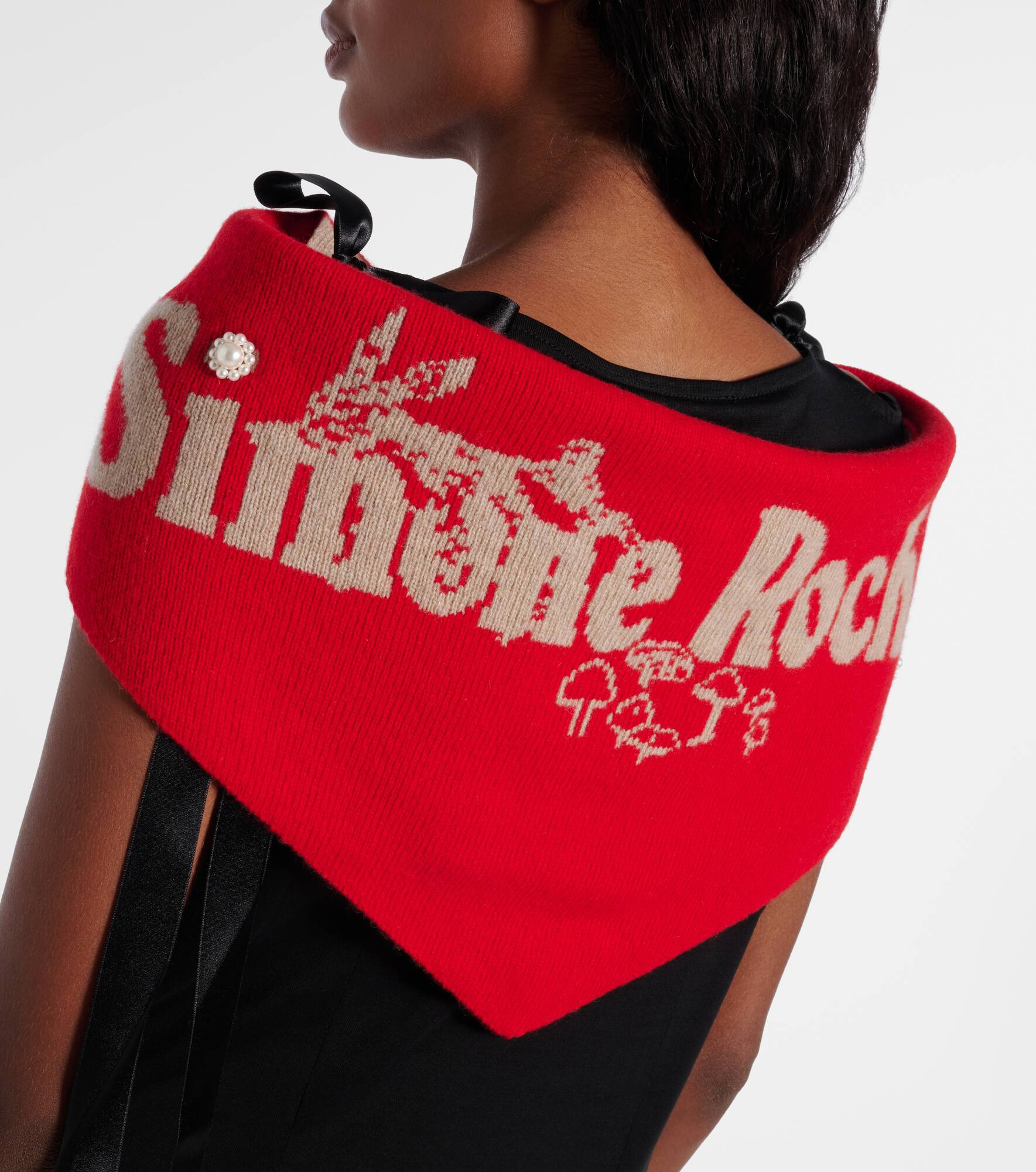 Logo beaded wool and cashmere scarf - 3