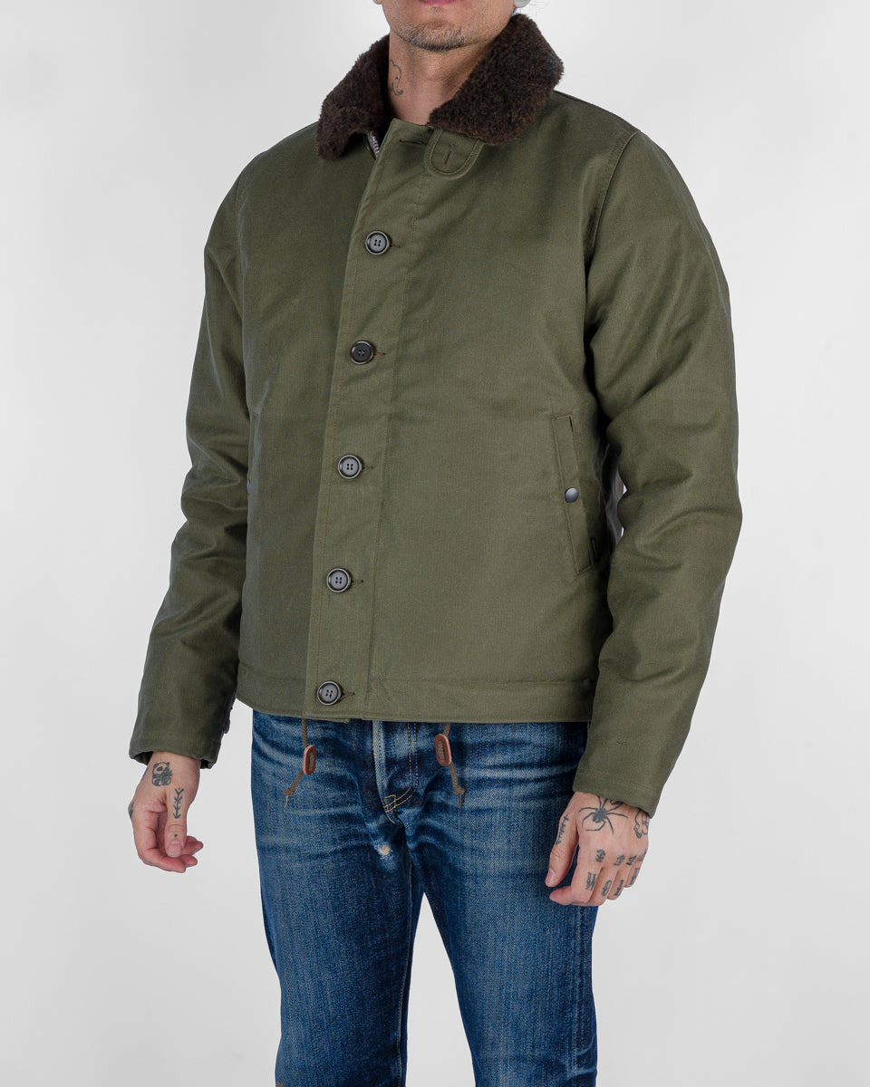 IHM-37-GRN Oiled Whipcord N1 Deck Jacket - Army Green - 2
