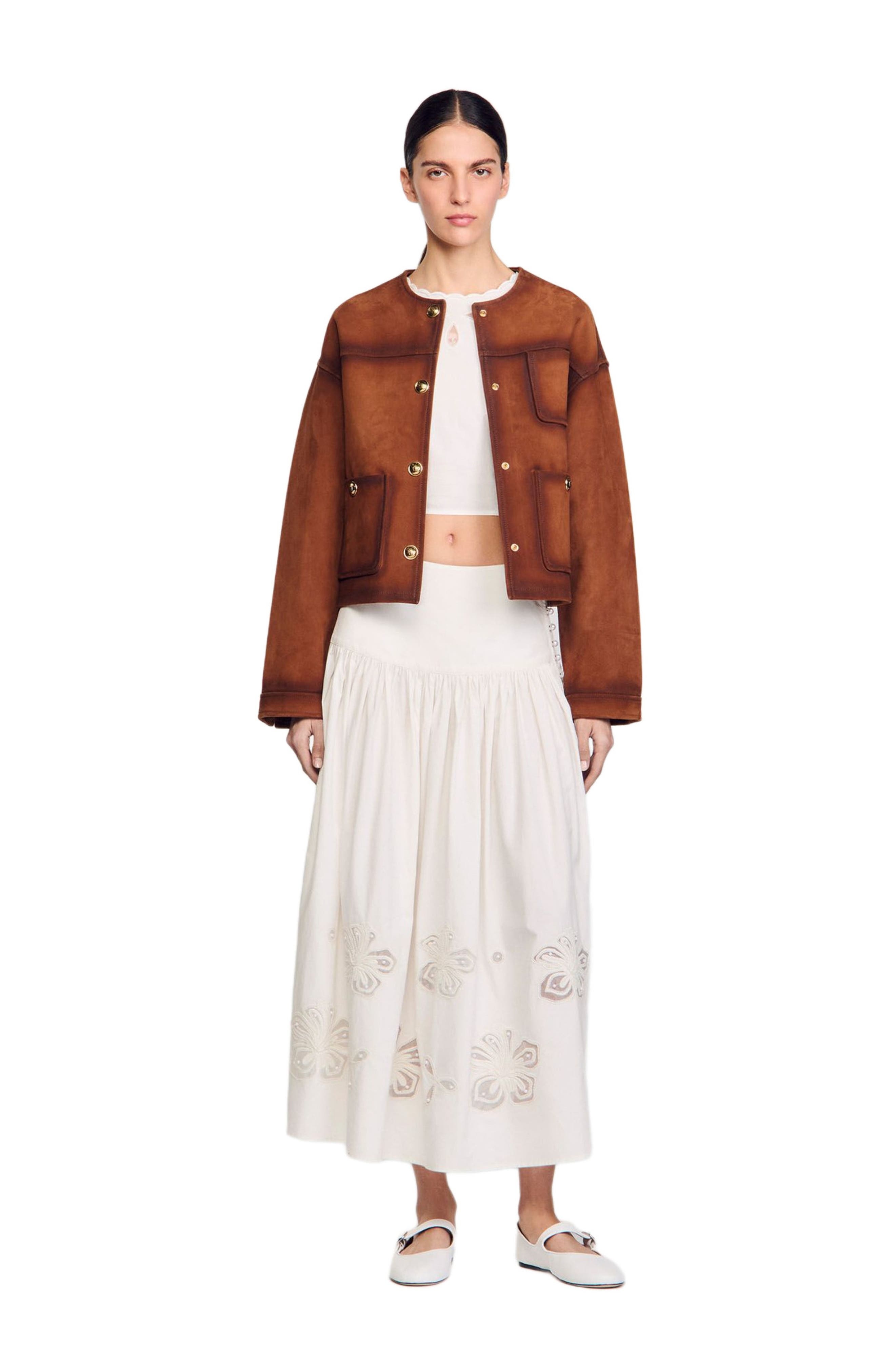 SANDRO Long poplin skirt in Ecru at Nordstrom - 6