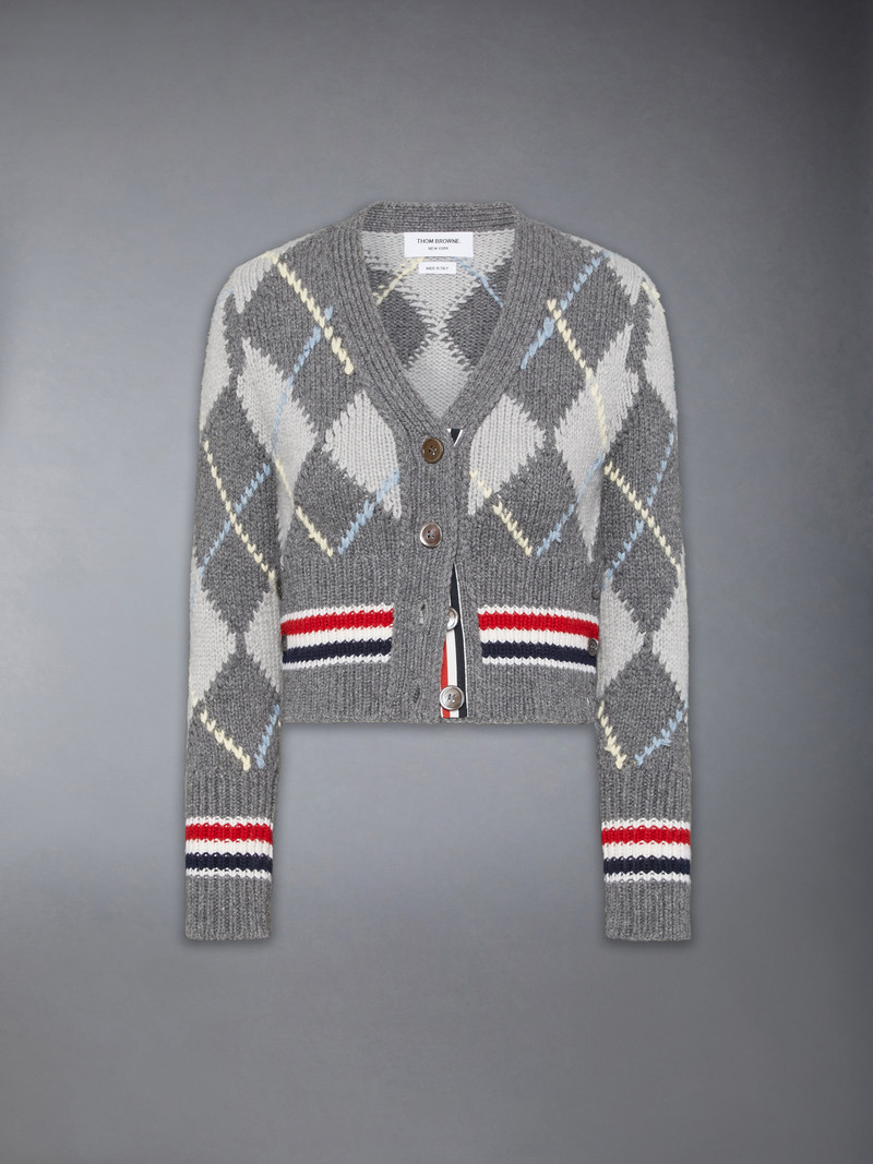 ARGYLE INTARSIA MERINO WOOL SHRUNKEN CARDIGAN 1