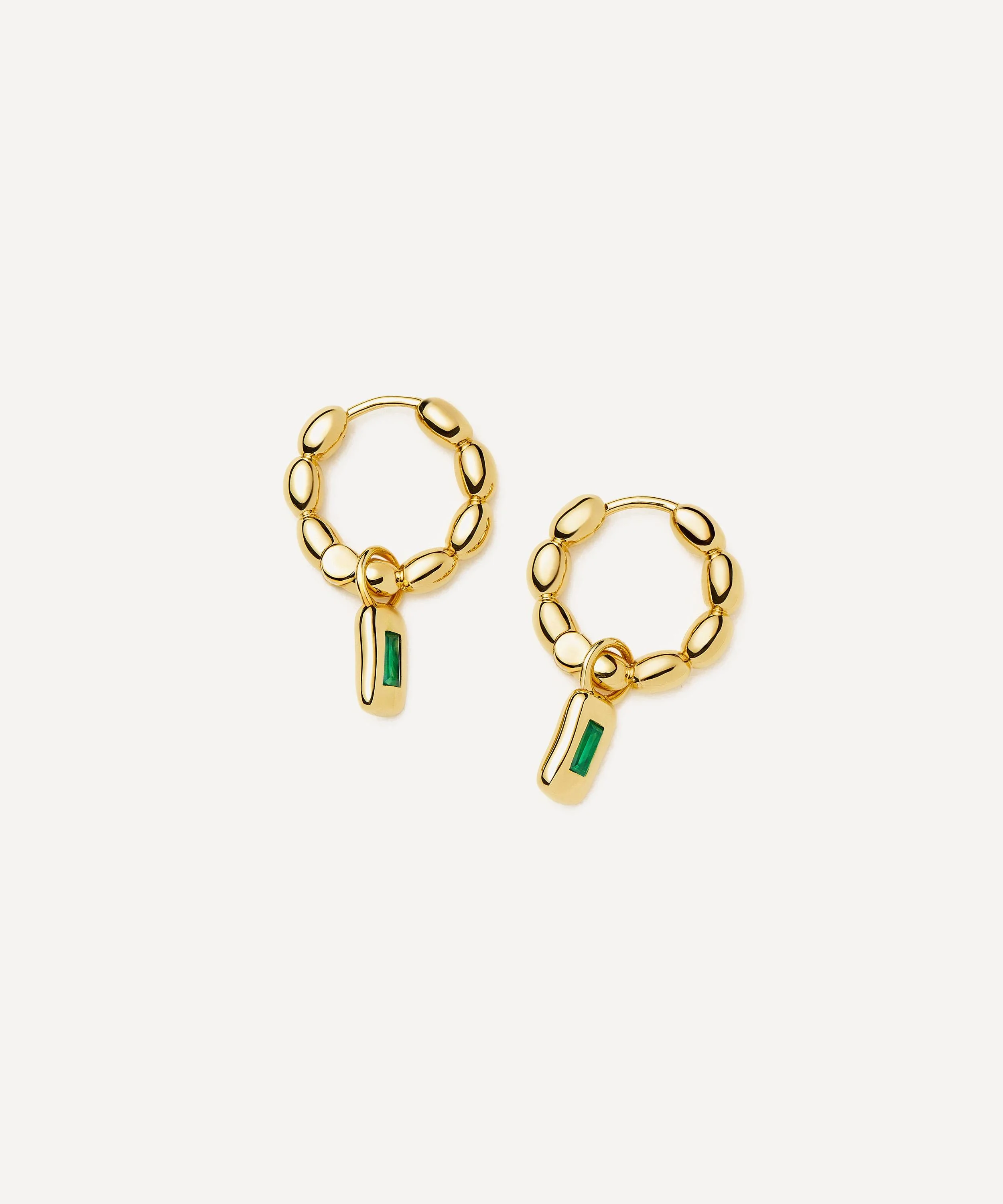 18ct Gold-Plated Molten Gemstone Charm Hoop Earrings - 1