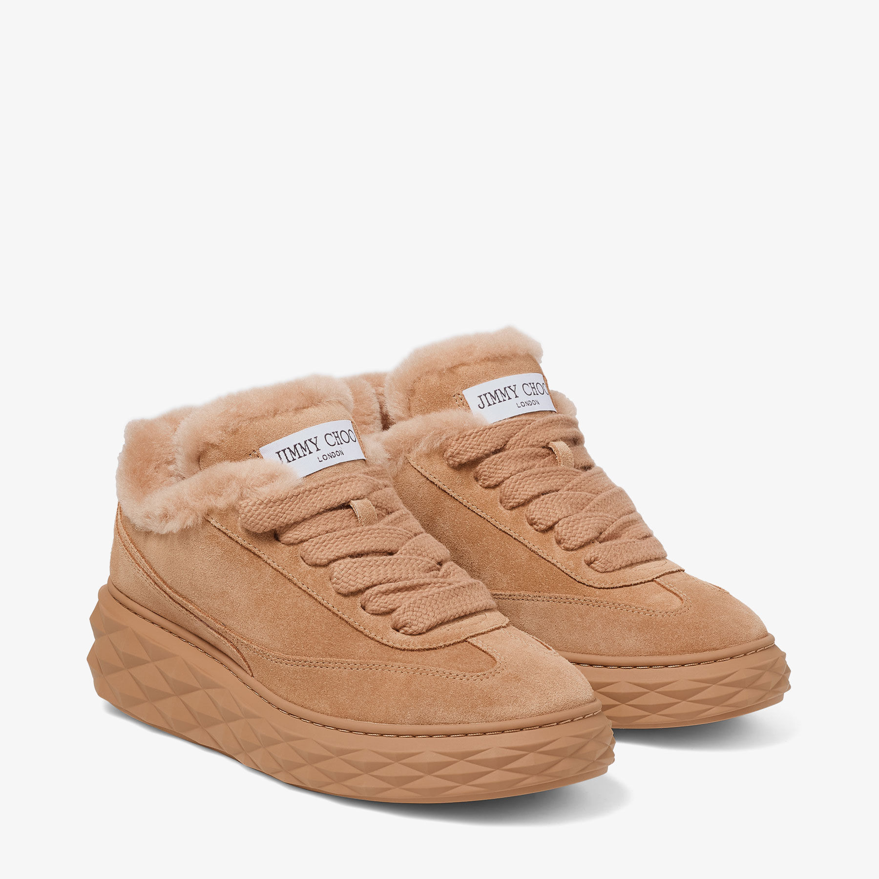 Diamond Maxi Retro F
Toffee Velvet Suede Low Top Trainers with Shearling - 2