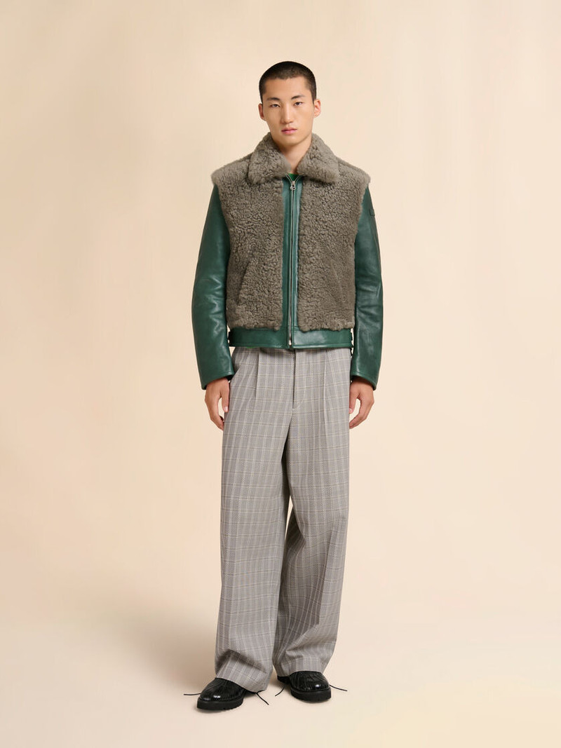 Marni GREEN LEATHER JACKET WITH SHEARLING PANELS outlook