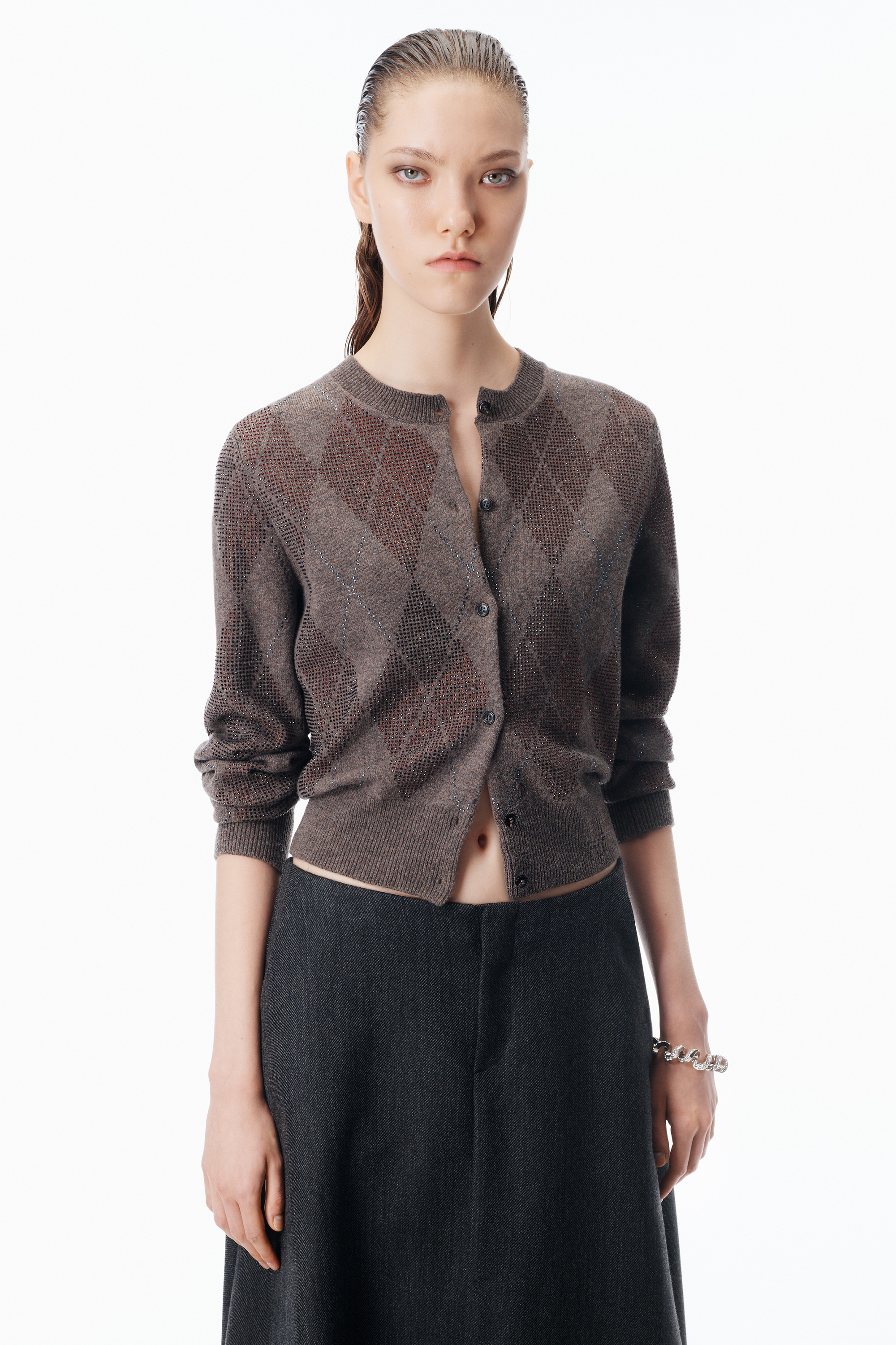 Crystal Hotfix Wool-Blend Argyle Cardigan - 3