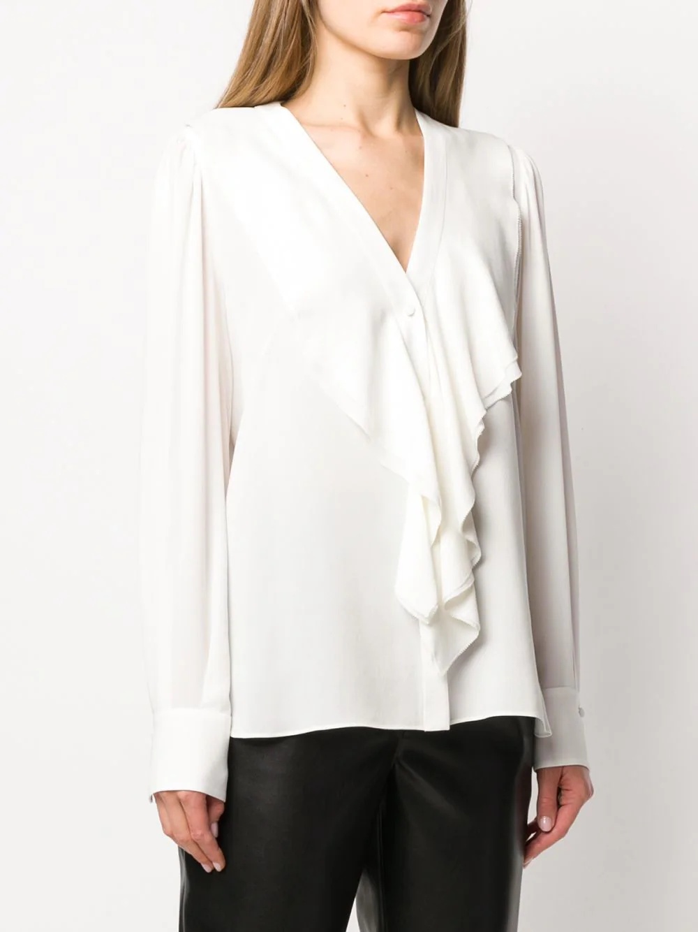 ruffle-front long-sleeve blouse - 3