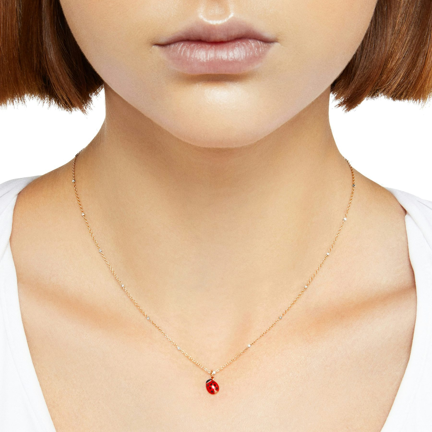 ROSE GOLD & CERAMIC MINI LADYBUG NECKLACE - 2