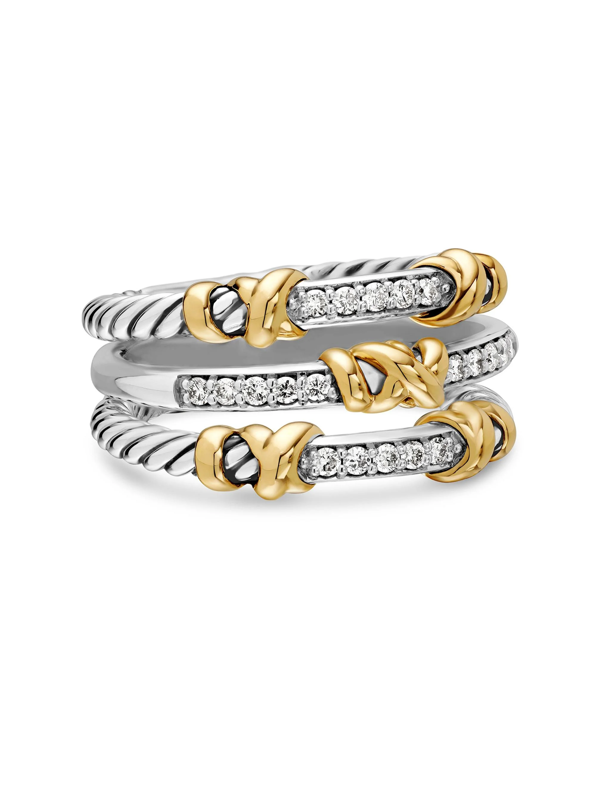 Women's Petite Helena Wrap Three Row Ring Sterling Silver with 18K Yellow Gold and Diamonds - Silver - 1