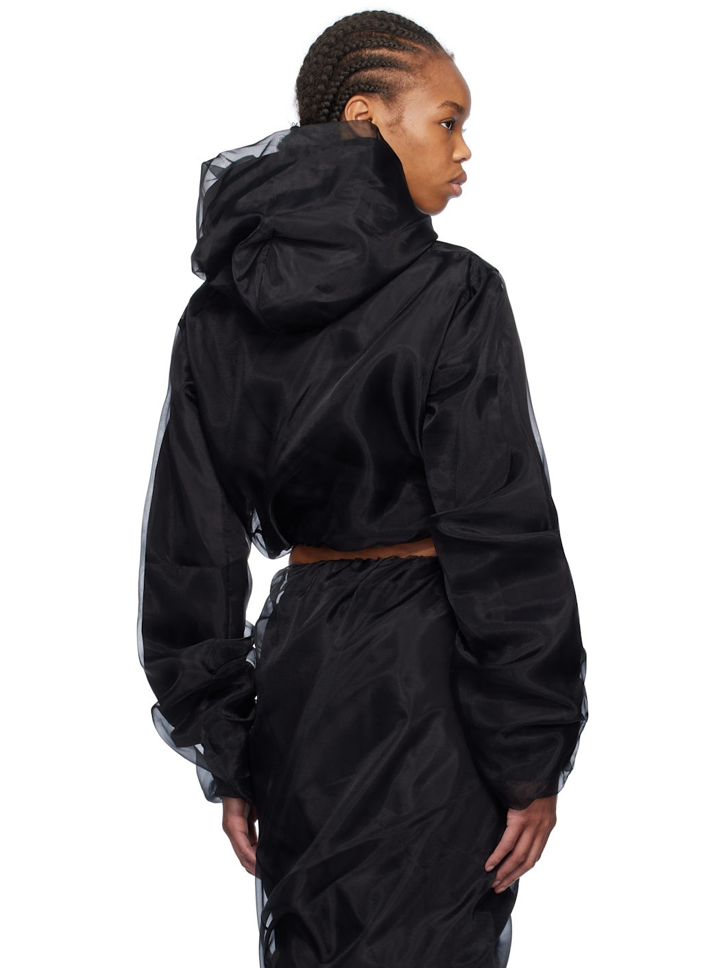 Black Layered Cropped Hoodie - 3