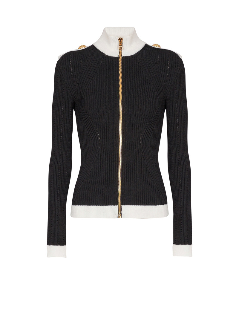 Zipped high-neck knit cardigan 1