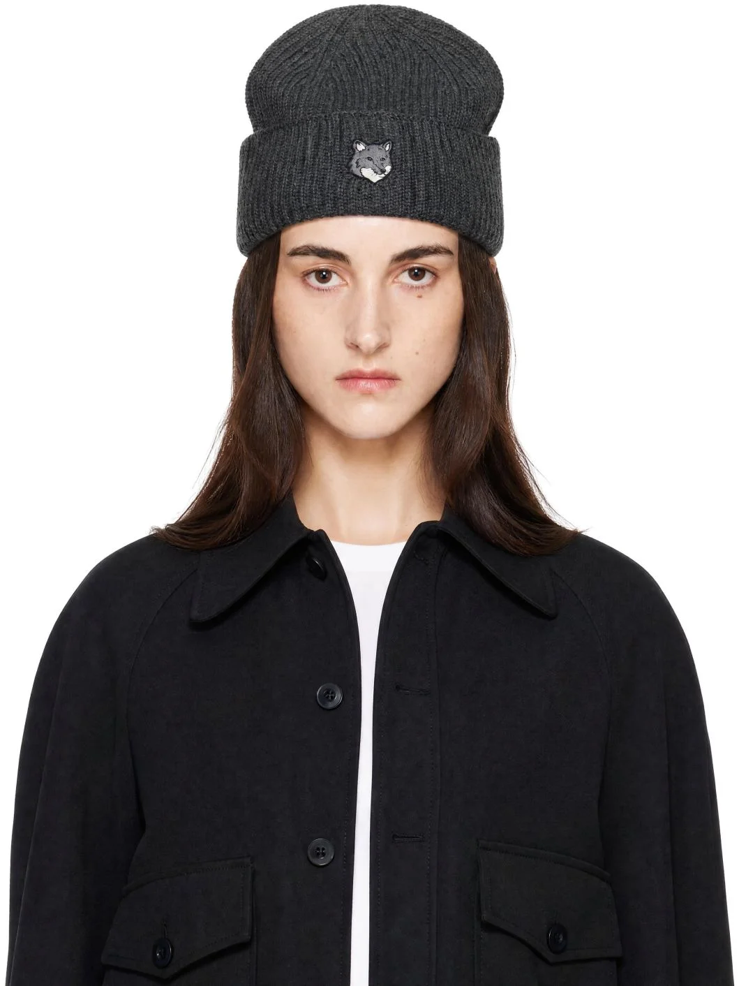 Gray Fox Head Large Beanie - 1