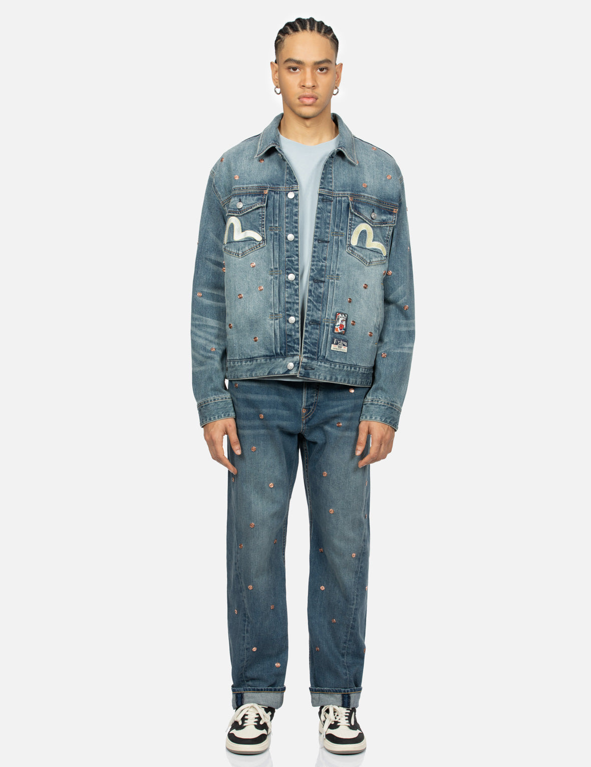 ALLOVER RIVETS AND SEAGULL APPLIQUE RELAX FIT DENIM JACKET - 5