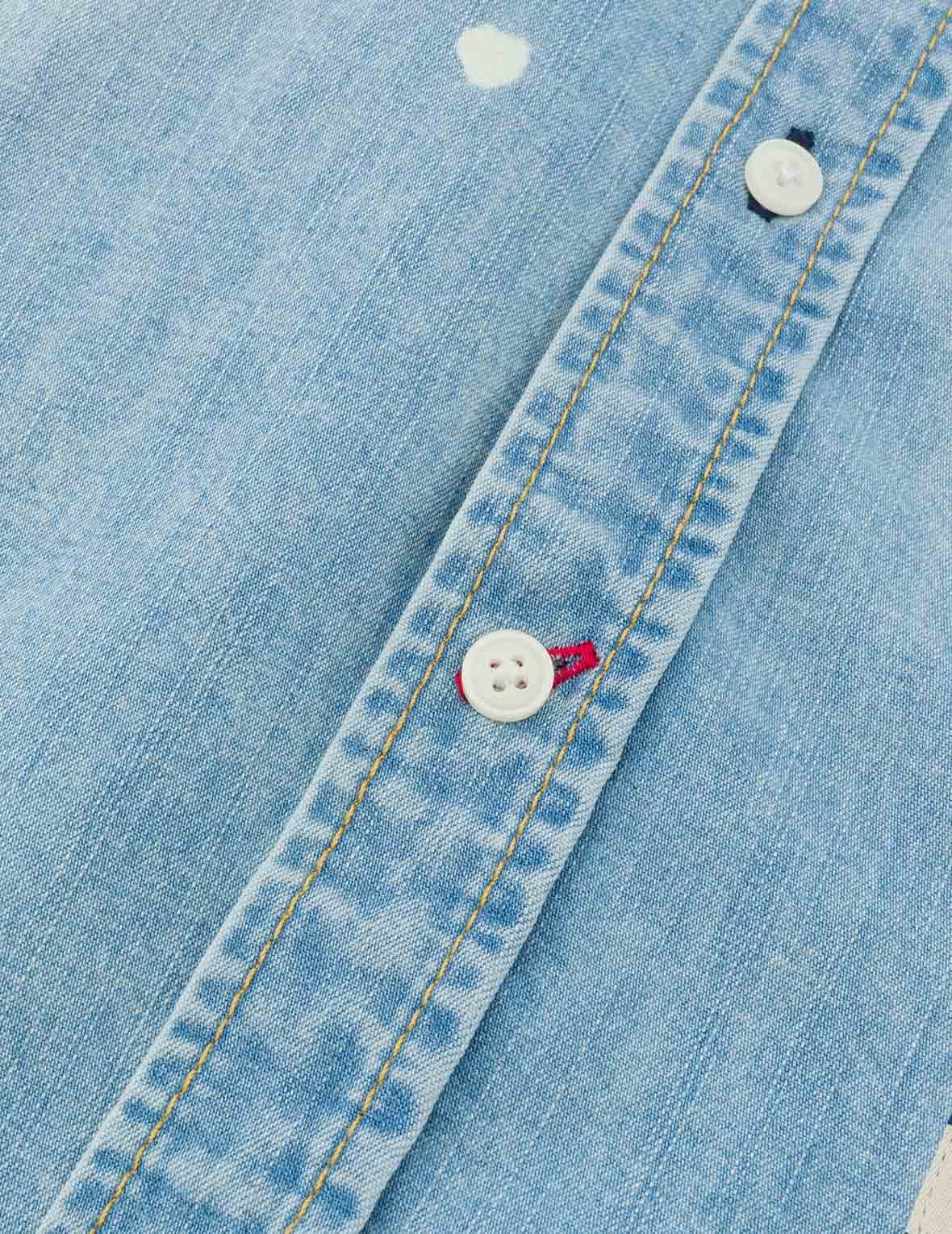 Inserted Seagull Embroidery Relax Fit Denim Shirt - 7