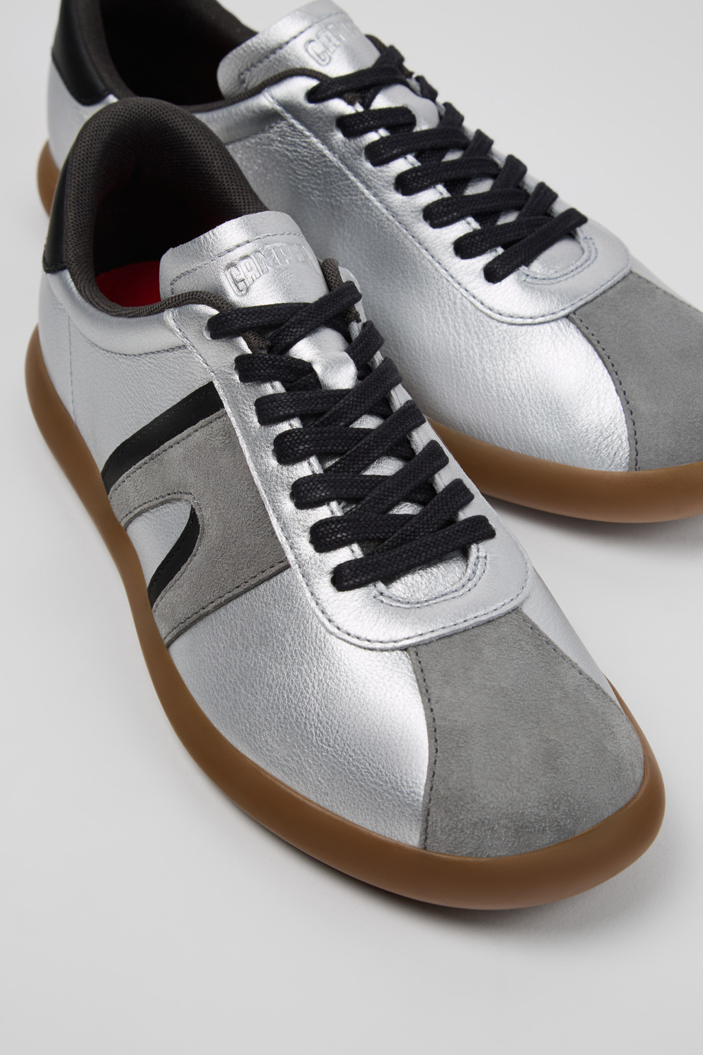 Silver-black Leather and Nubuck Sneakers for Men. - 2