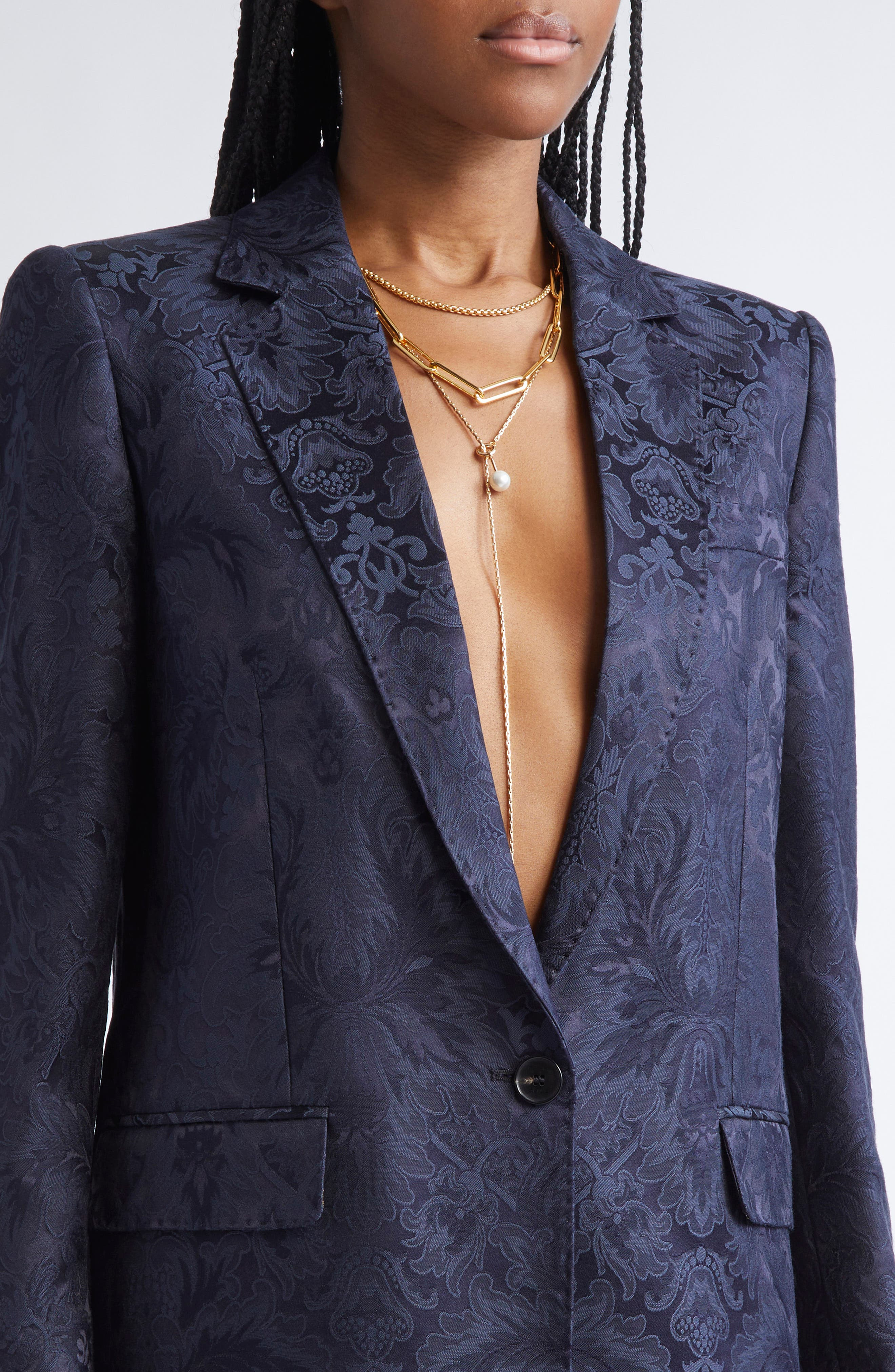 Etro One Button Tonal Paisley Blazer in Blu Scurissimo 3 at Nordstrom - 5