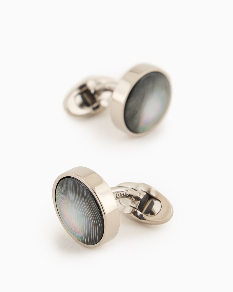 GIORGIO ARMANI Sterling silver and mother of pearl round cufflinks outlook