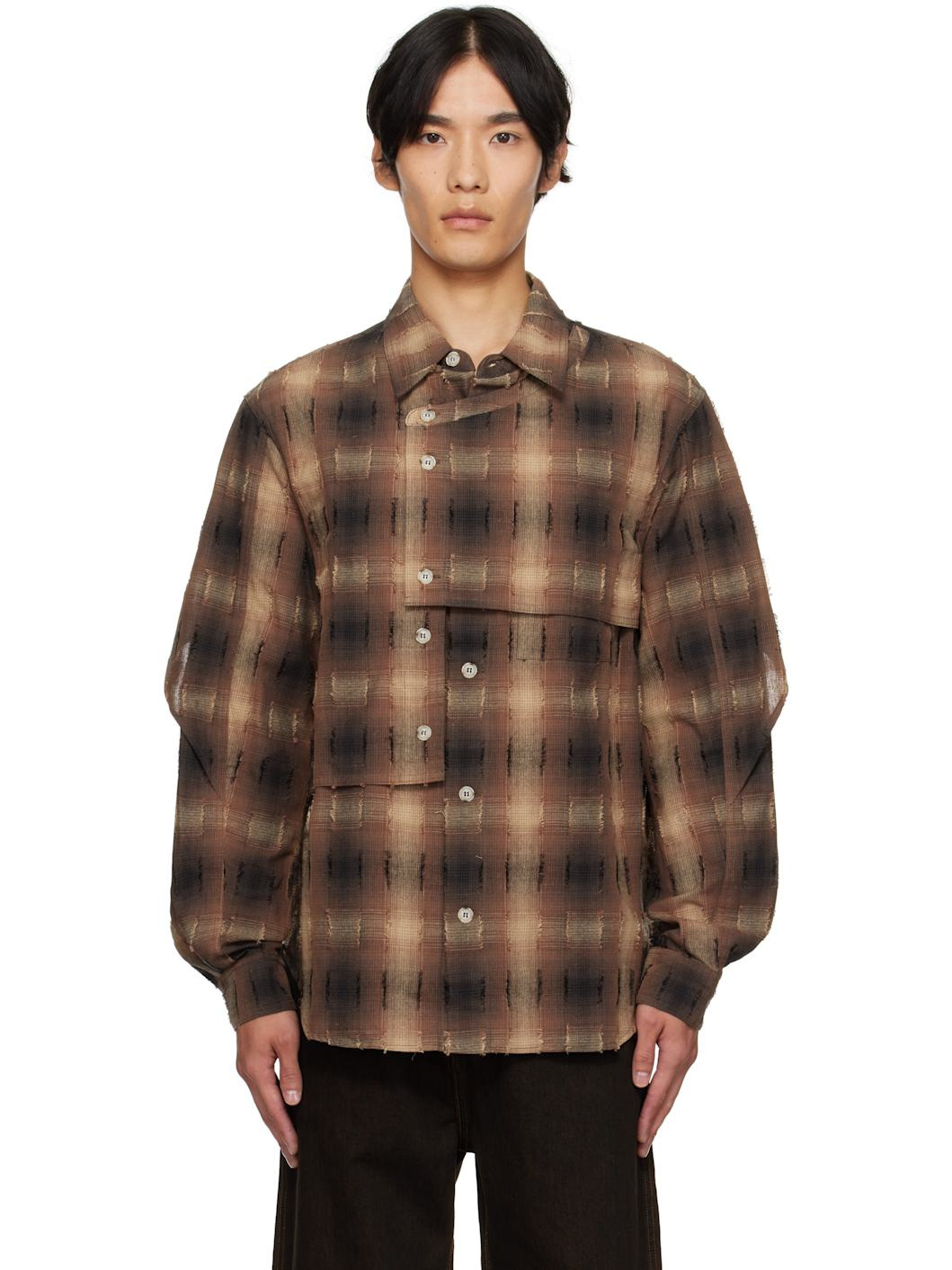 Brown Check Layered Shirt - 1