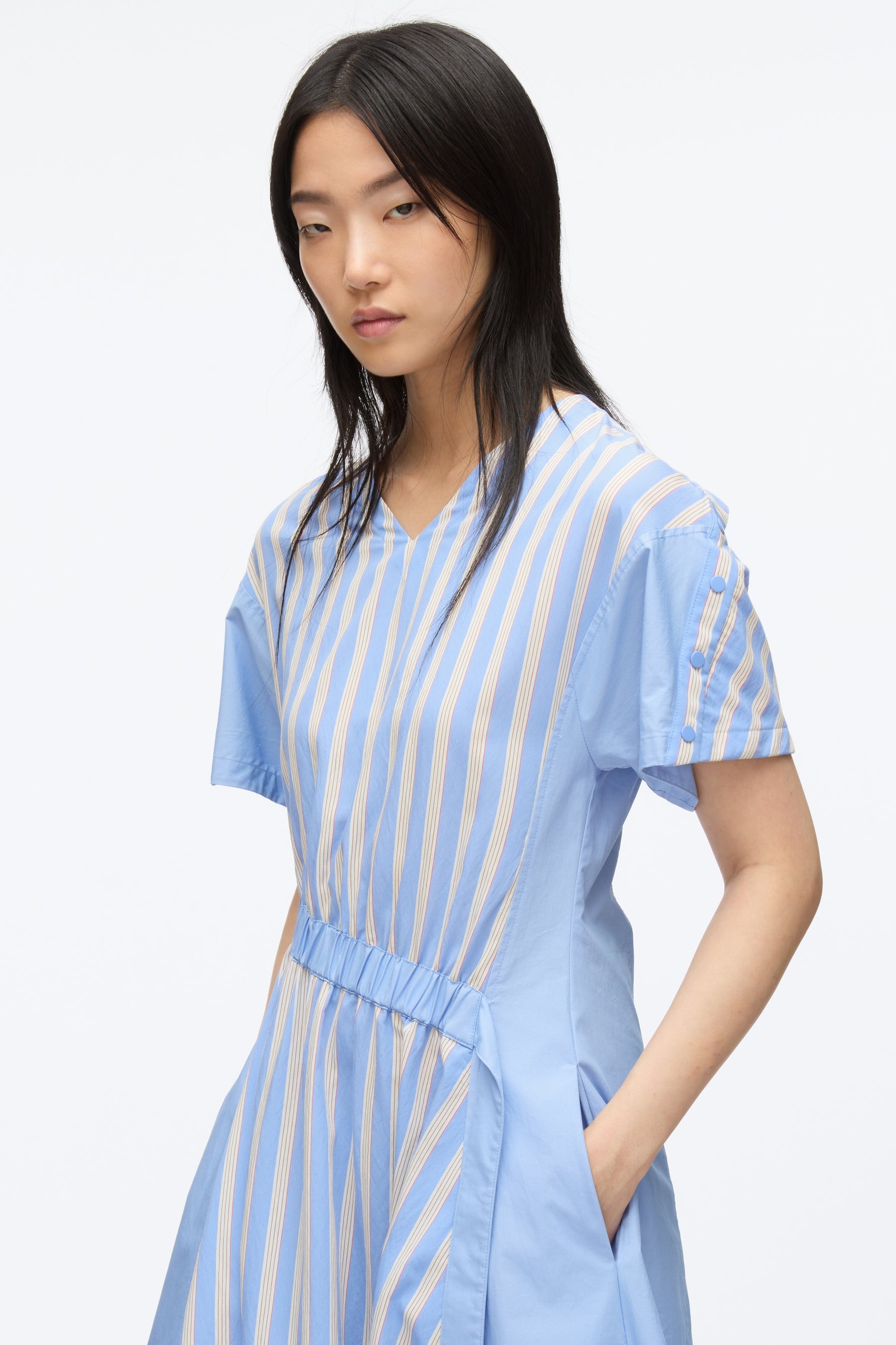 V Neck Dress with Elasticated Waist - 6