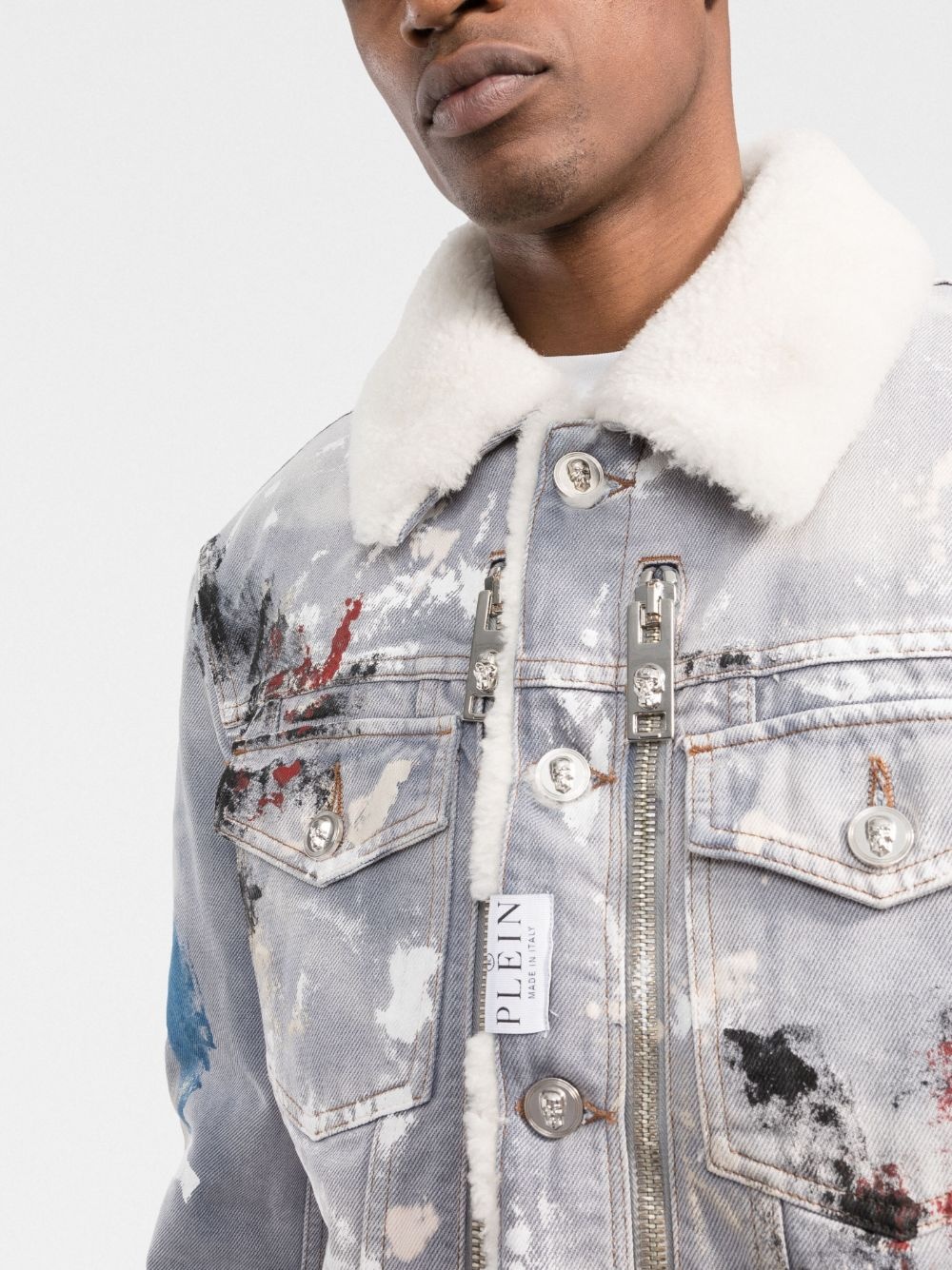 painterly-print sherpa denim jacket - 5