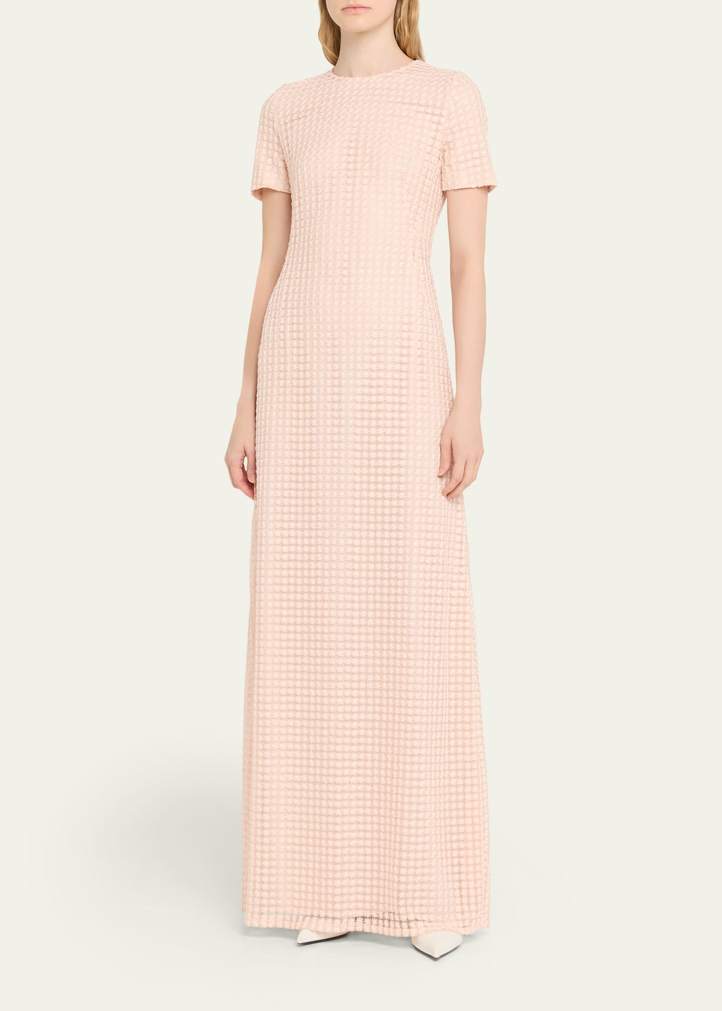 Flower Grid Embroidered Gown with Back Godet - 4