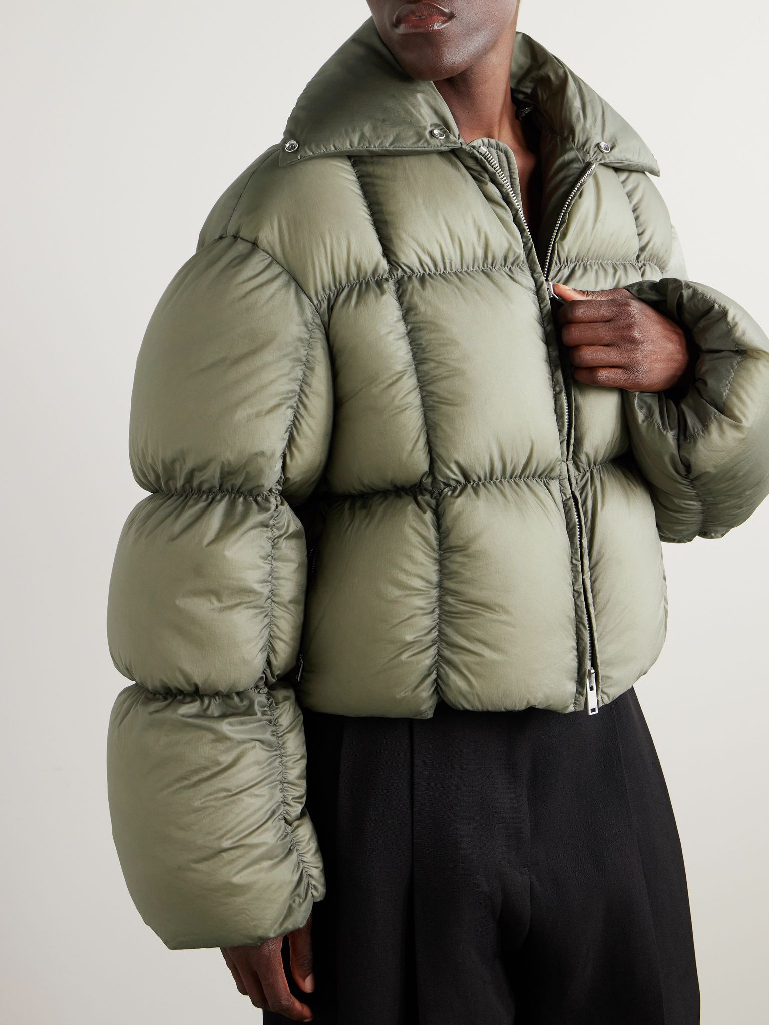 Plush-trimmed padded quilted shell jacket Army green - 5
