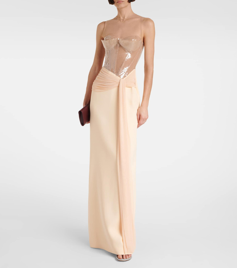 David Koma Sequined cady and mesh corset gown outlook